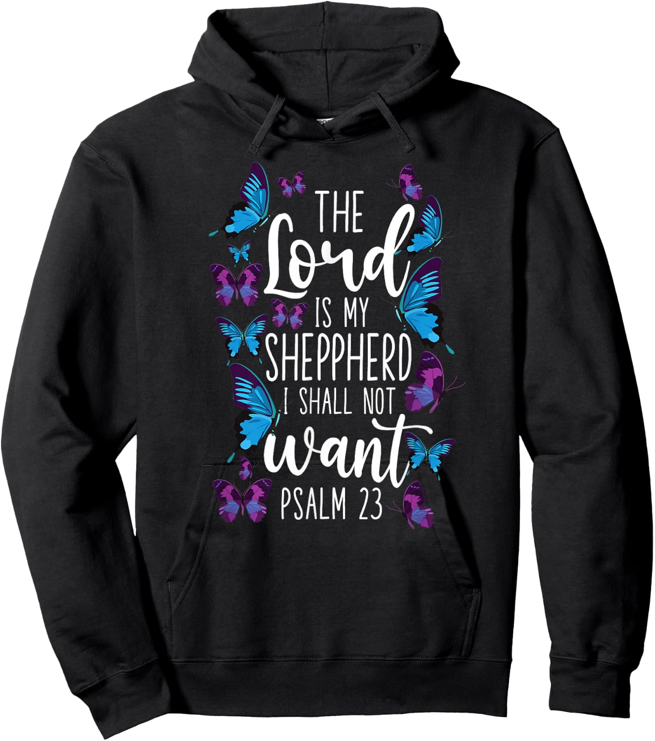 Christian Bible Verse Quote Butterfly Psalm 23 Hoodie - Hoodie | Black