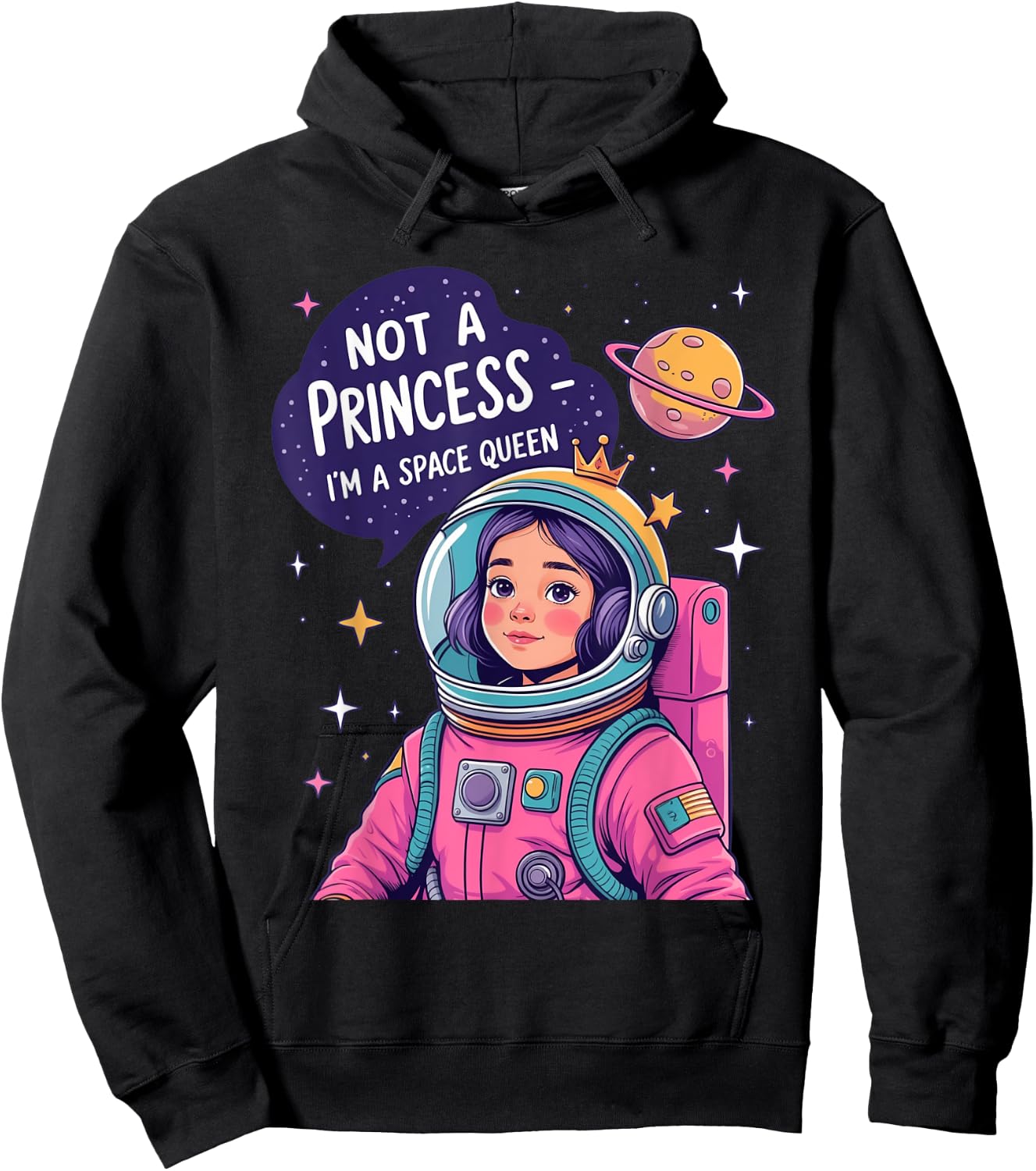 Girl Astronaut Cute Princess Little Queen Funny Space Saying Hoodie - Hoodie | Black