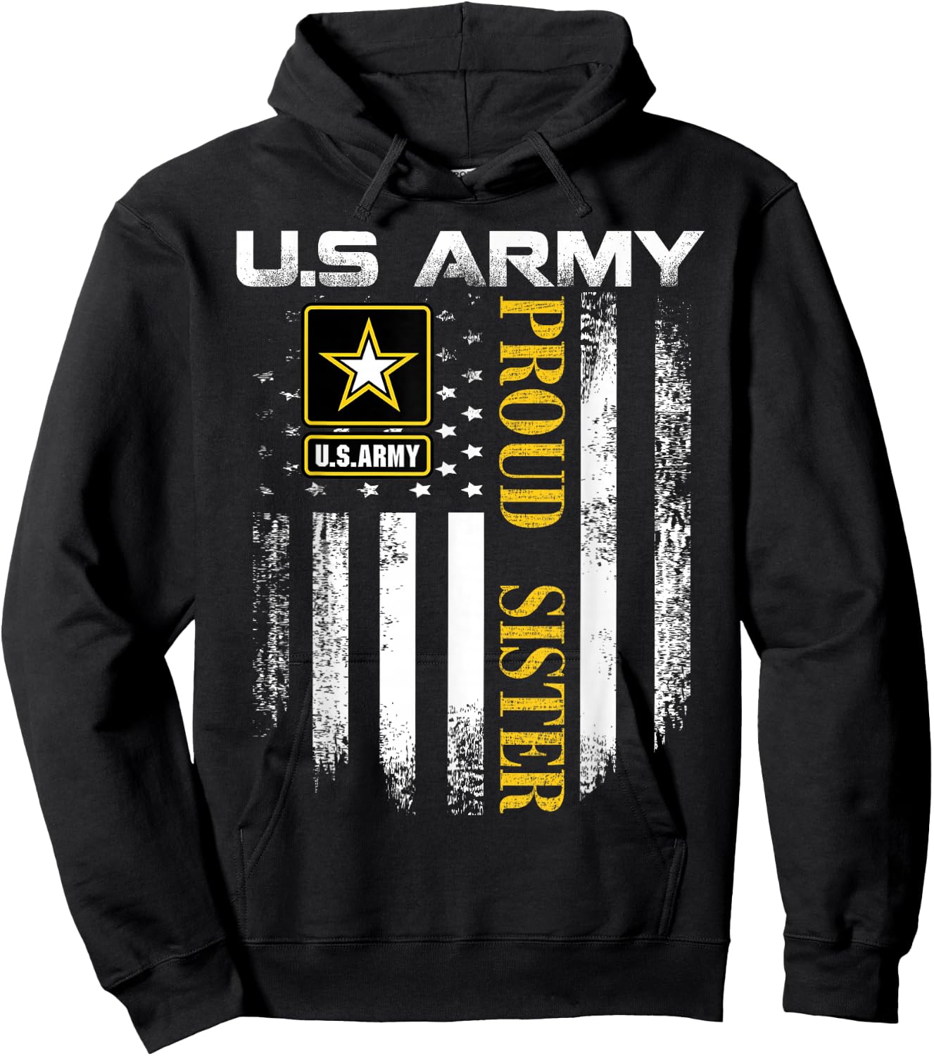 Vintage U.S. Army Proud Sister with American Flag Gift Hoodie - Hoodie | Black