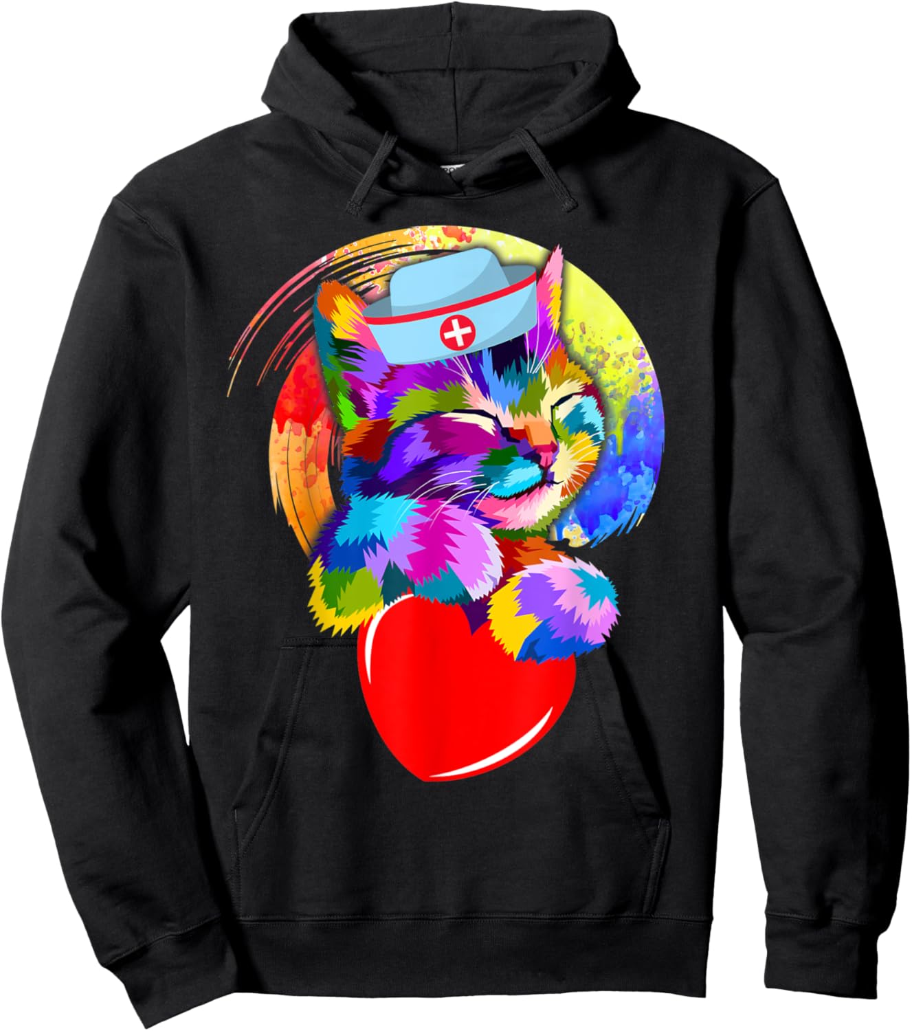 Funny Nurse Cat Cute Heart Kitten Lovers Healthcare Workers Men Women Hoodie - Hoodie | Black