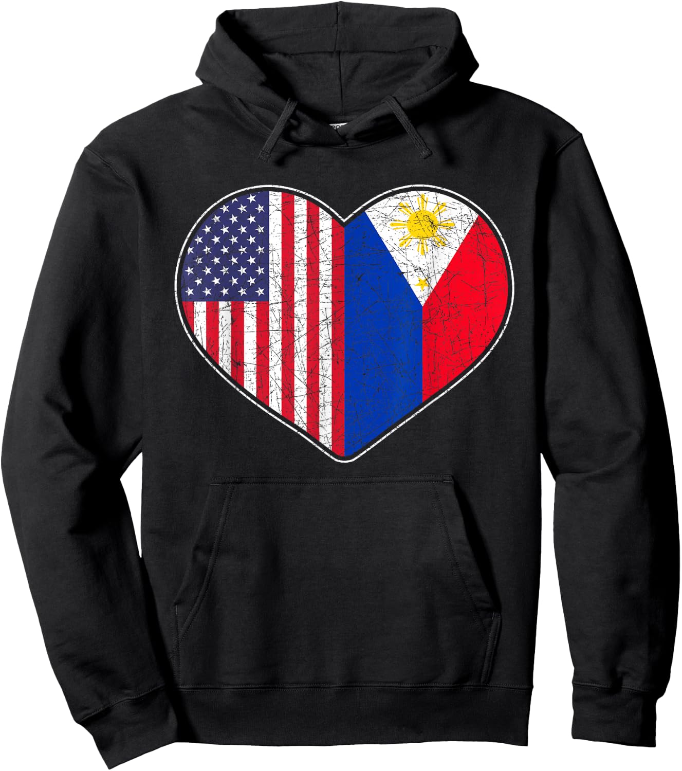 USA Flag Heart Filipino Heritage Pinoy Love Philippines Hoodie - Hoodie | Black