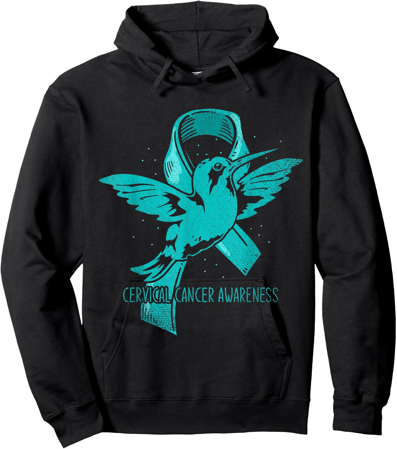 Hummingbird Teal Ribbon Warrior Cervical Cancer Awareness Hoodie - Hoodie | Black
