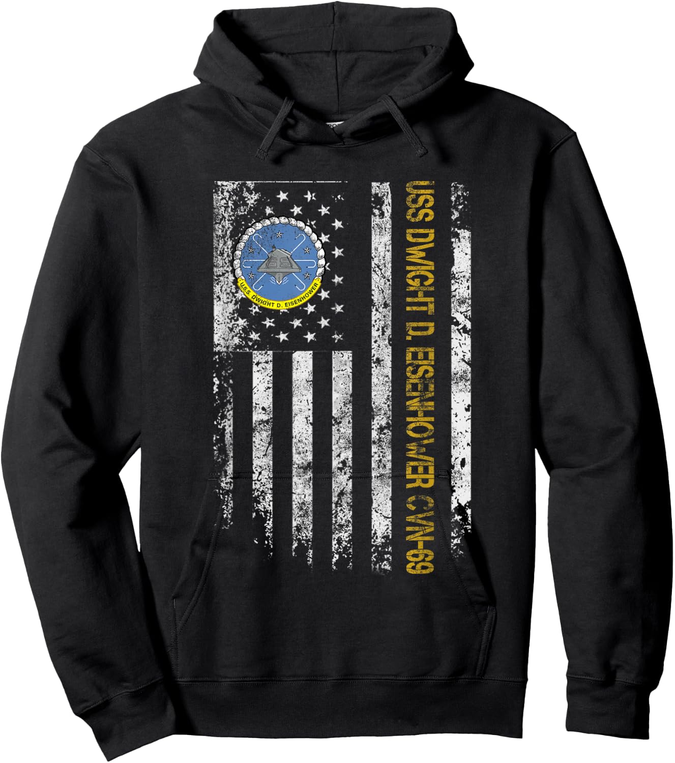 USS Dwight Eisenhower CVN-69 Aircraft Carrier Veteran Flag Hoodie - Hoodie | Black