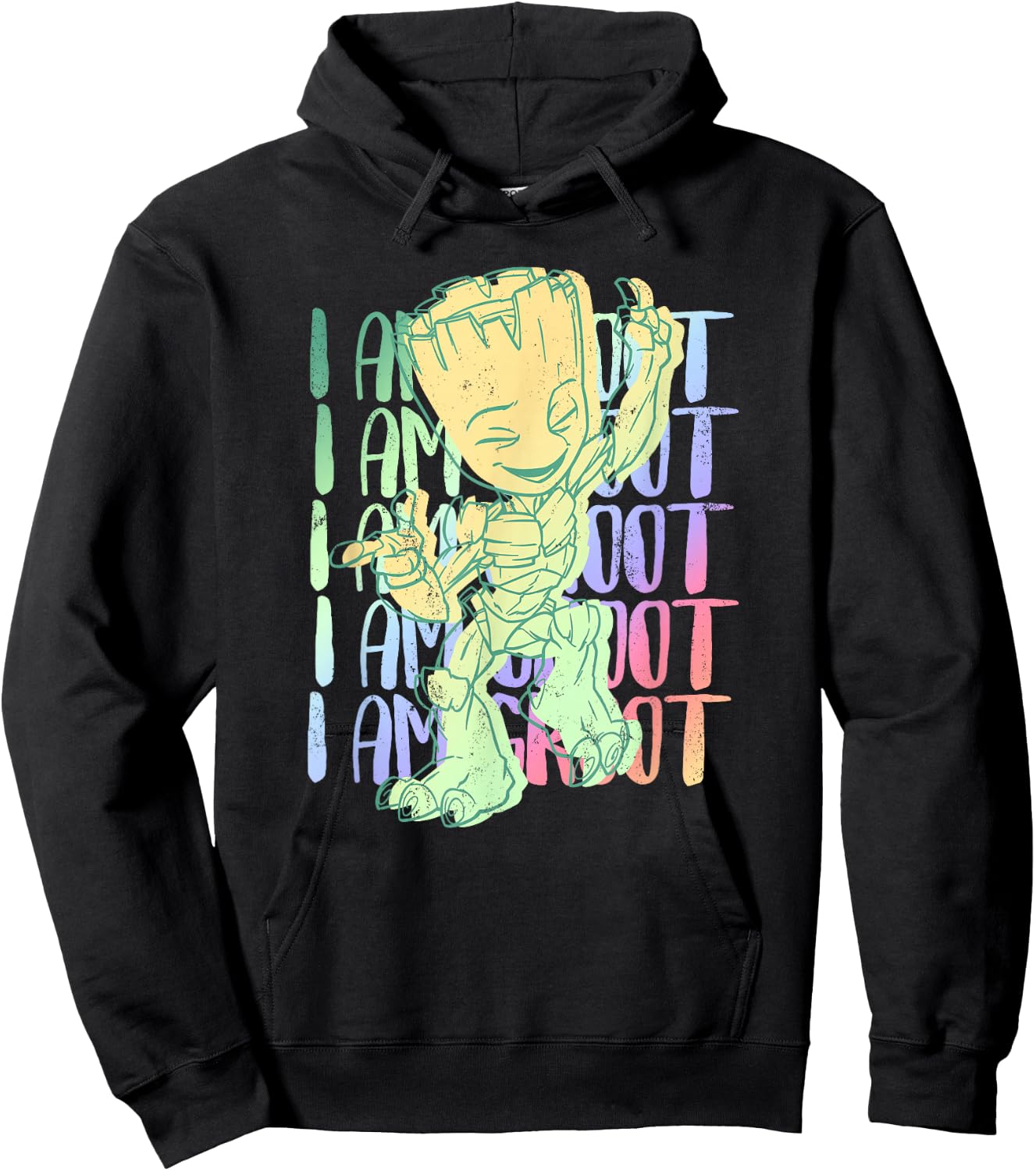 Marvel I Am Groot Happy Groot Neon Text Stack Hoodie - Hoodie | Black