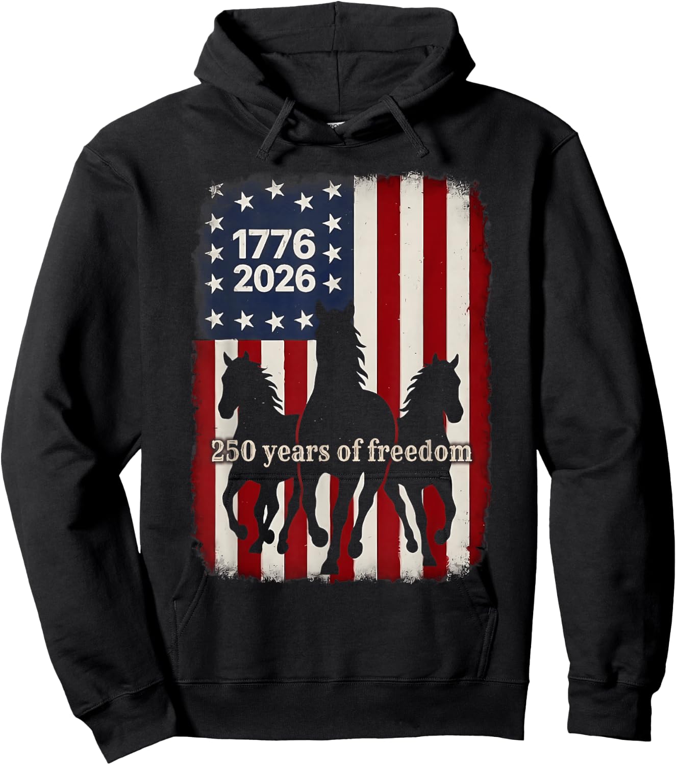 Horse American Flag 250 Years Anniversary USA Fourth of July Hoodie - Hoodie | Black