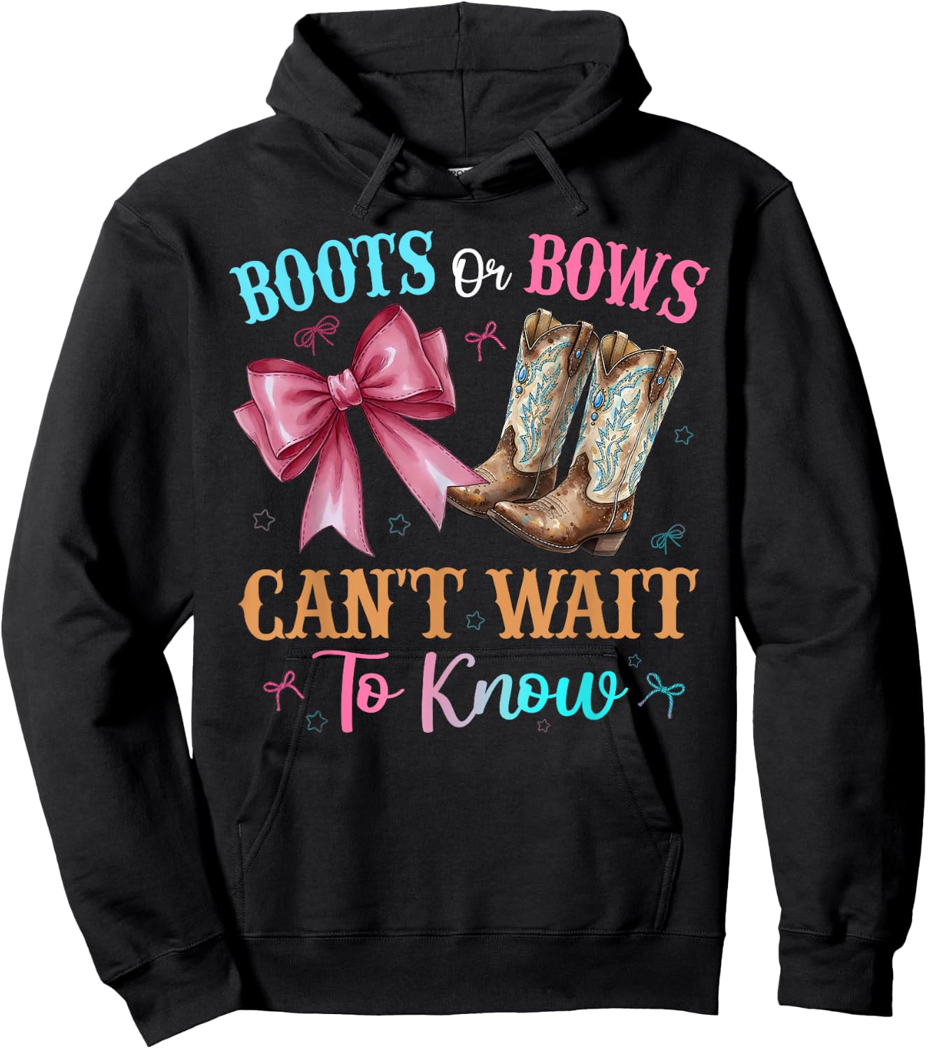 Boots or Bows Can't Wait to Know Funny Western Gender Reveal Hoodie - Hoodie | Black