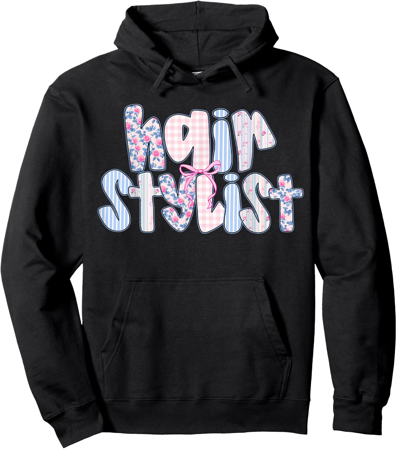 Coquette Floral Checkered Hairstylist Cosmetologist Barber Hoodie - Hoodie | Black