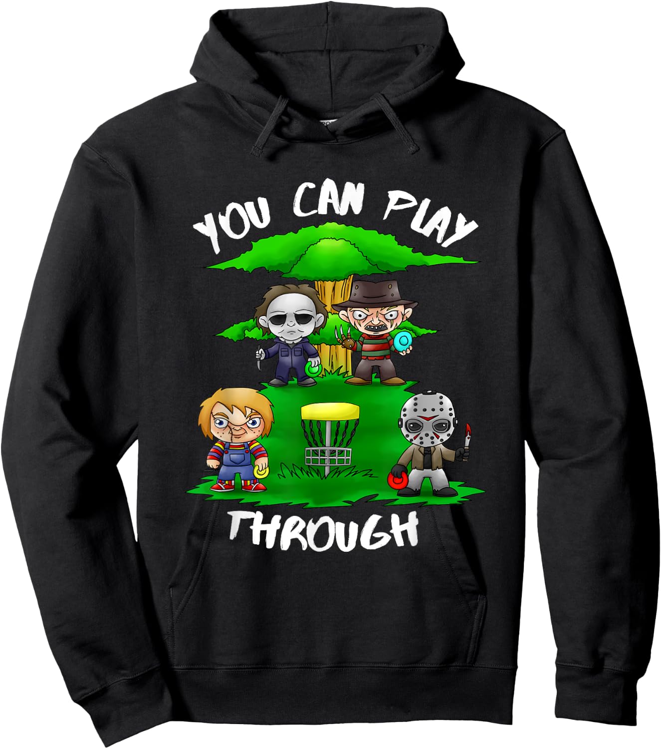 80's Horror Characters You Can Play Through Disc Golf Hoodie - Hoodie | Black