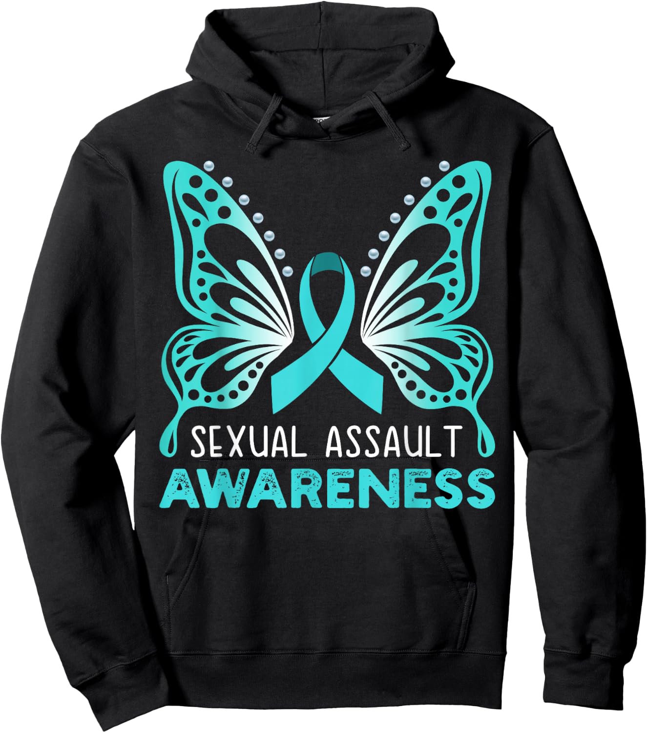 Teal Ribbon, Teal Butterfly, Sexual Assault Awareness Women Hoodie - Hoodie | Black