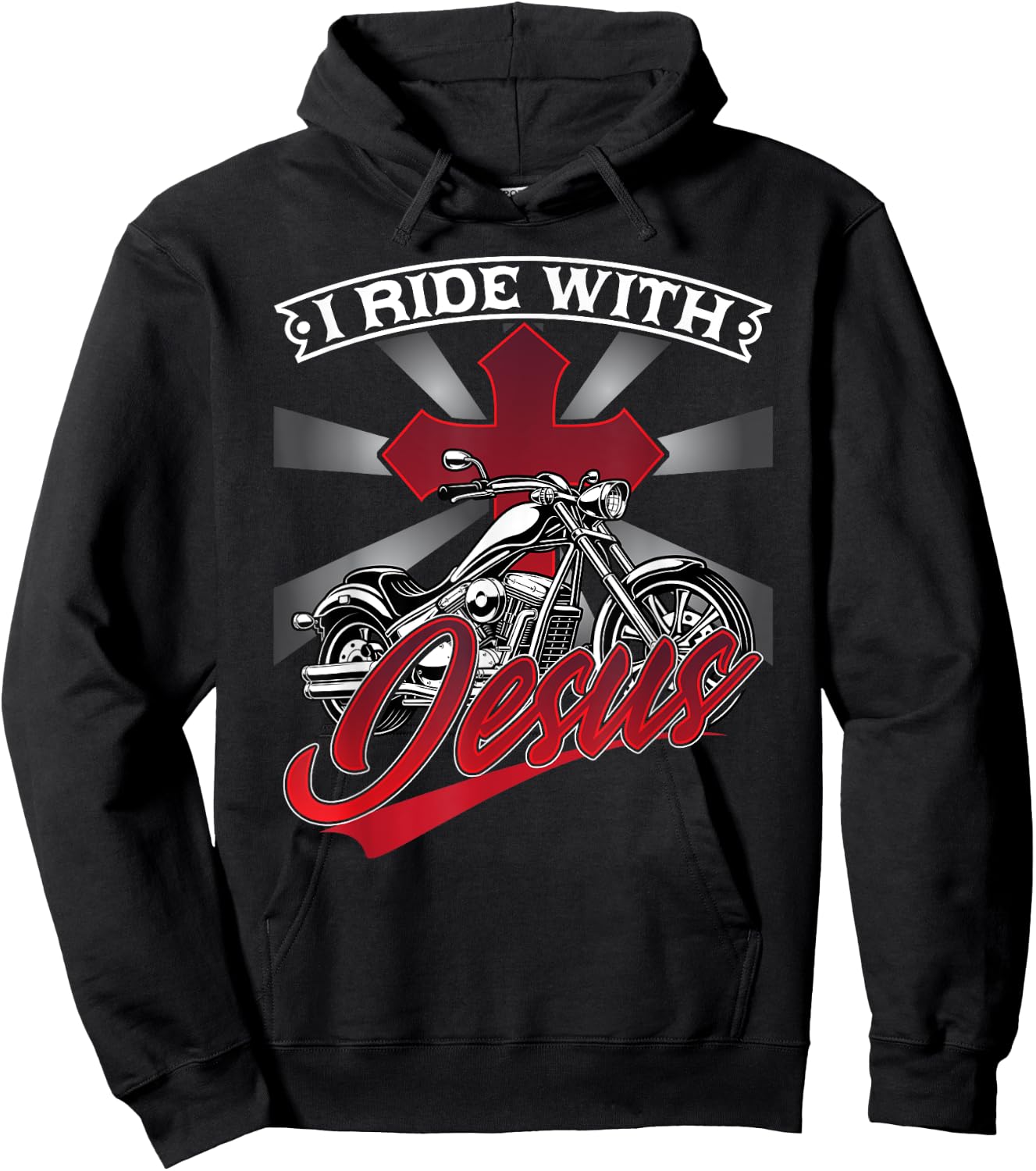 Motorcycle Biker Motorbike Rider I Ride With Jesus Hoodie - Hoodie | Black