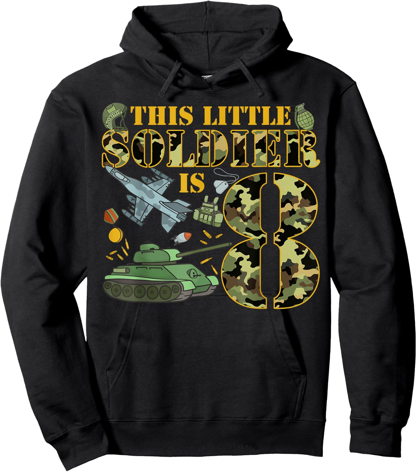 8 Years Old Soldier Birthday Boy 8th Birthday Camo Hoodie - Hoodie | Black