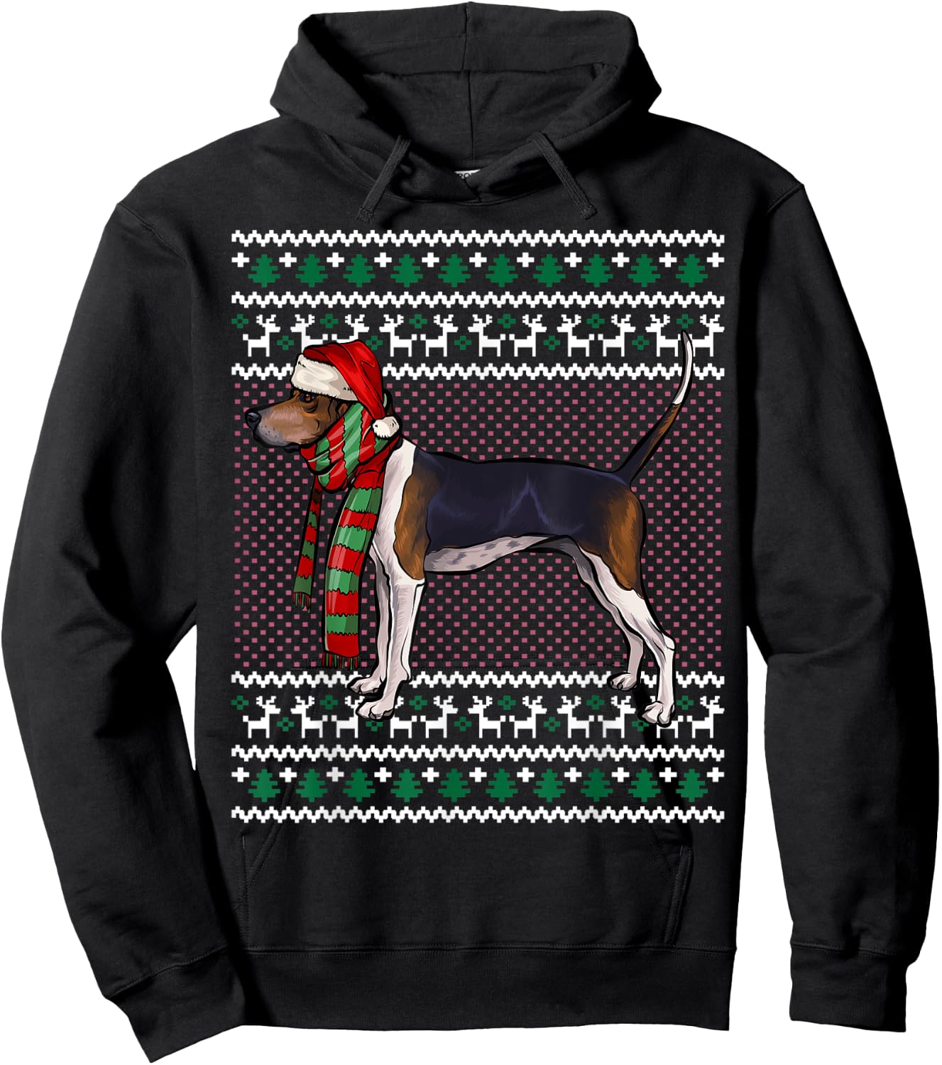 Xmas Treeing Walker Coonhound Dog Santa Hat Ugly Christmas Men Women Kids Hoodie - Hoodie | Black
