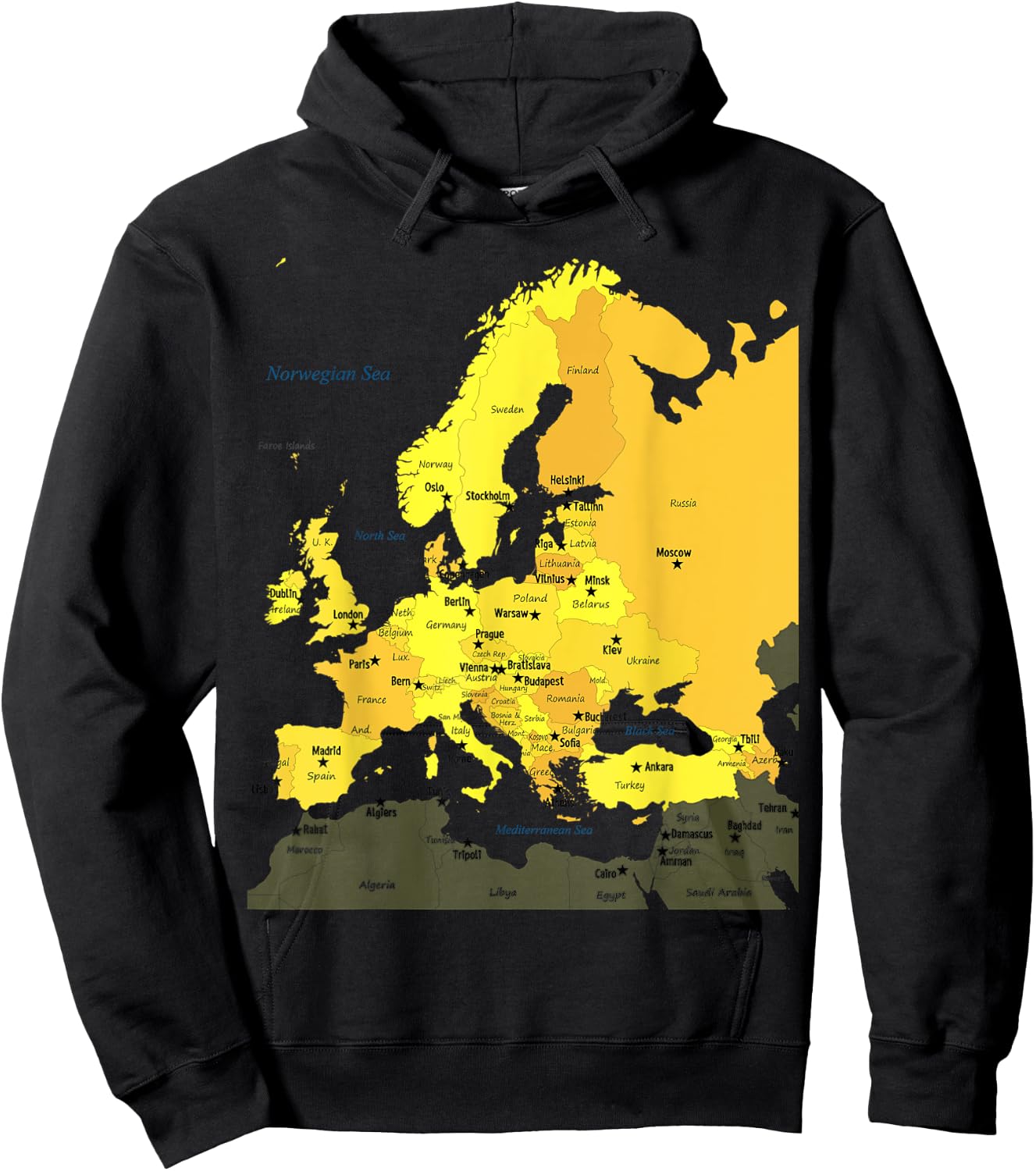 Europe map, all European countries names and capital cities Hoodie - Hoodie | Black