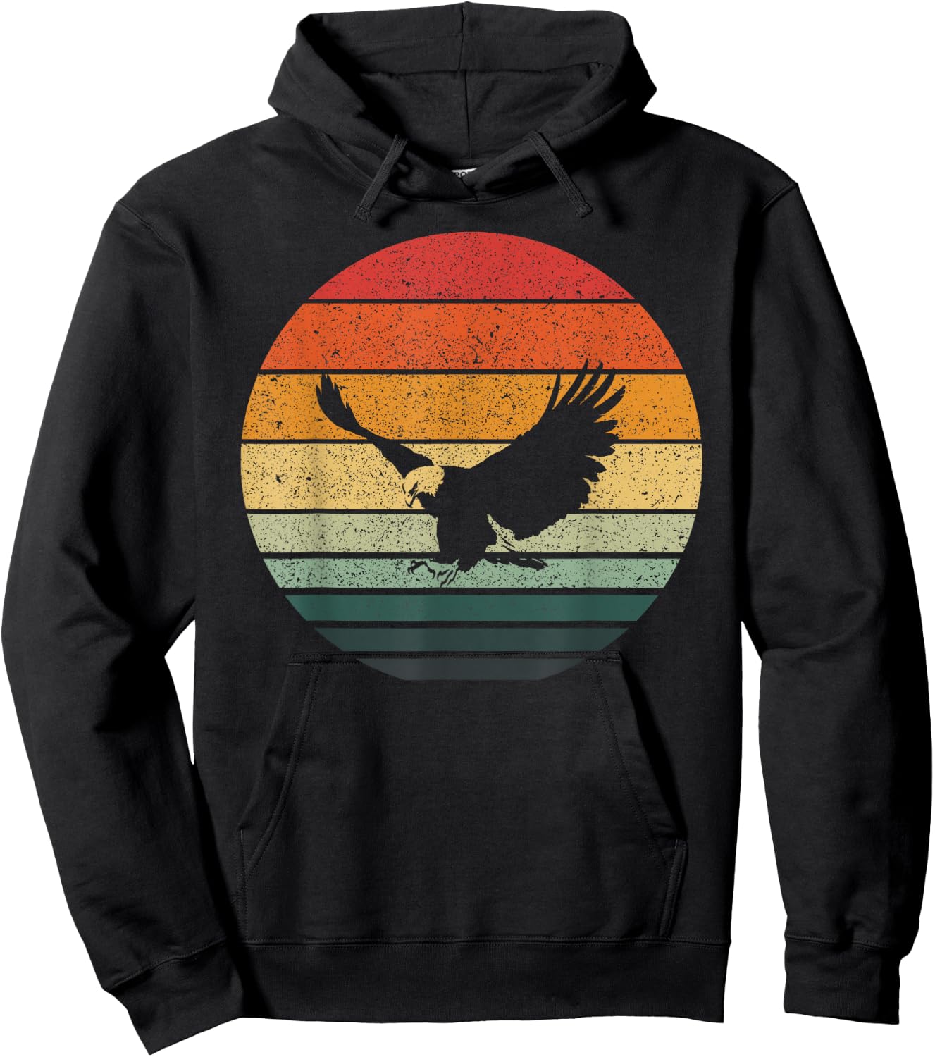 Eagle Hawk Vintage Sunset Retro Art Design Animal Print Black -Adults Small Classic Fit Pull On Short Sleeve Cotton Blend Machine Wash Hoodie - Hoodie | Black