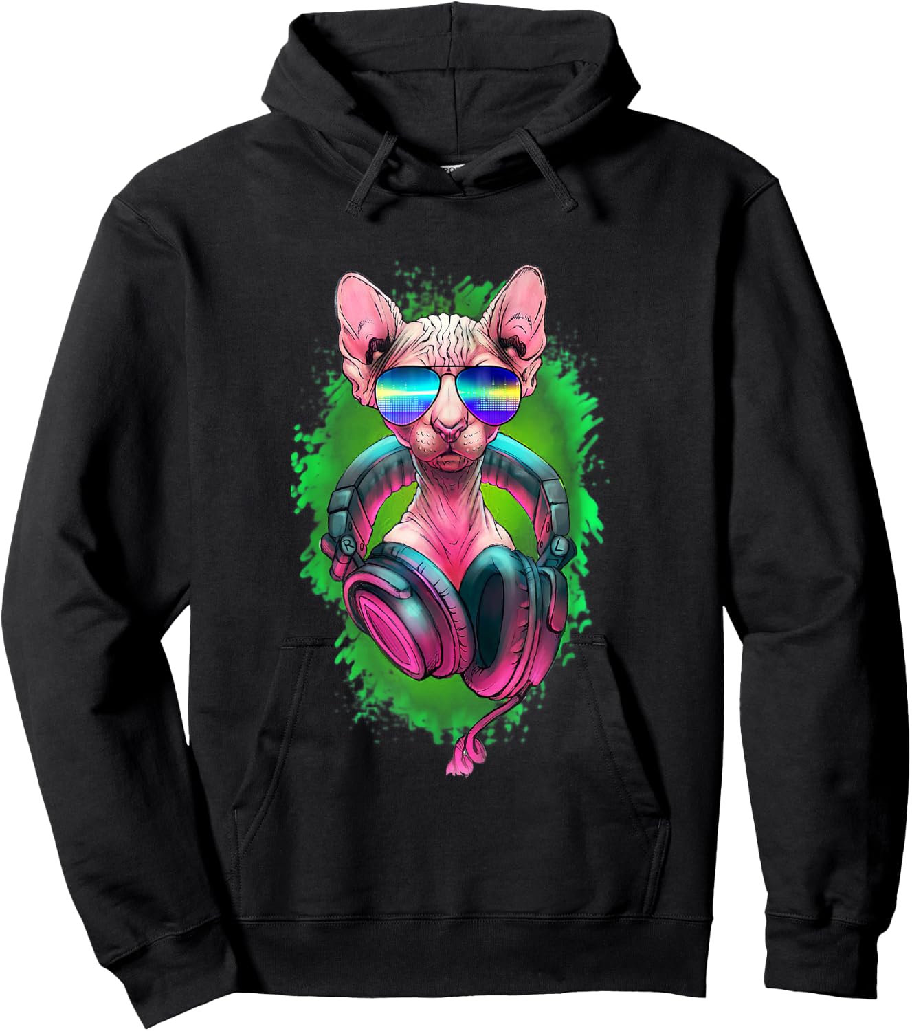 Rave Sphynx EDM Kitty DJ Kitten Cat Hairless Lovers Owner Hoodie - Hoodie | Black