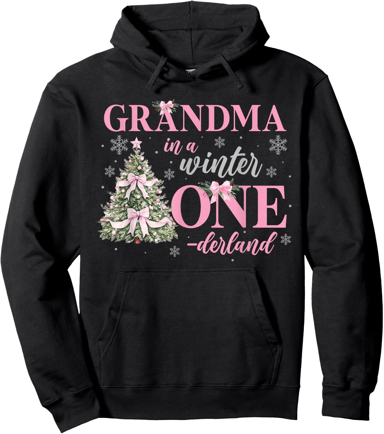 Grandma in a Winter Onederland Birthday Girl Christmas Tree Hoodie - Hoodie | Black