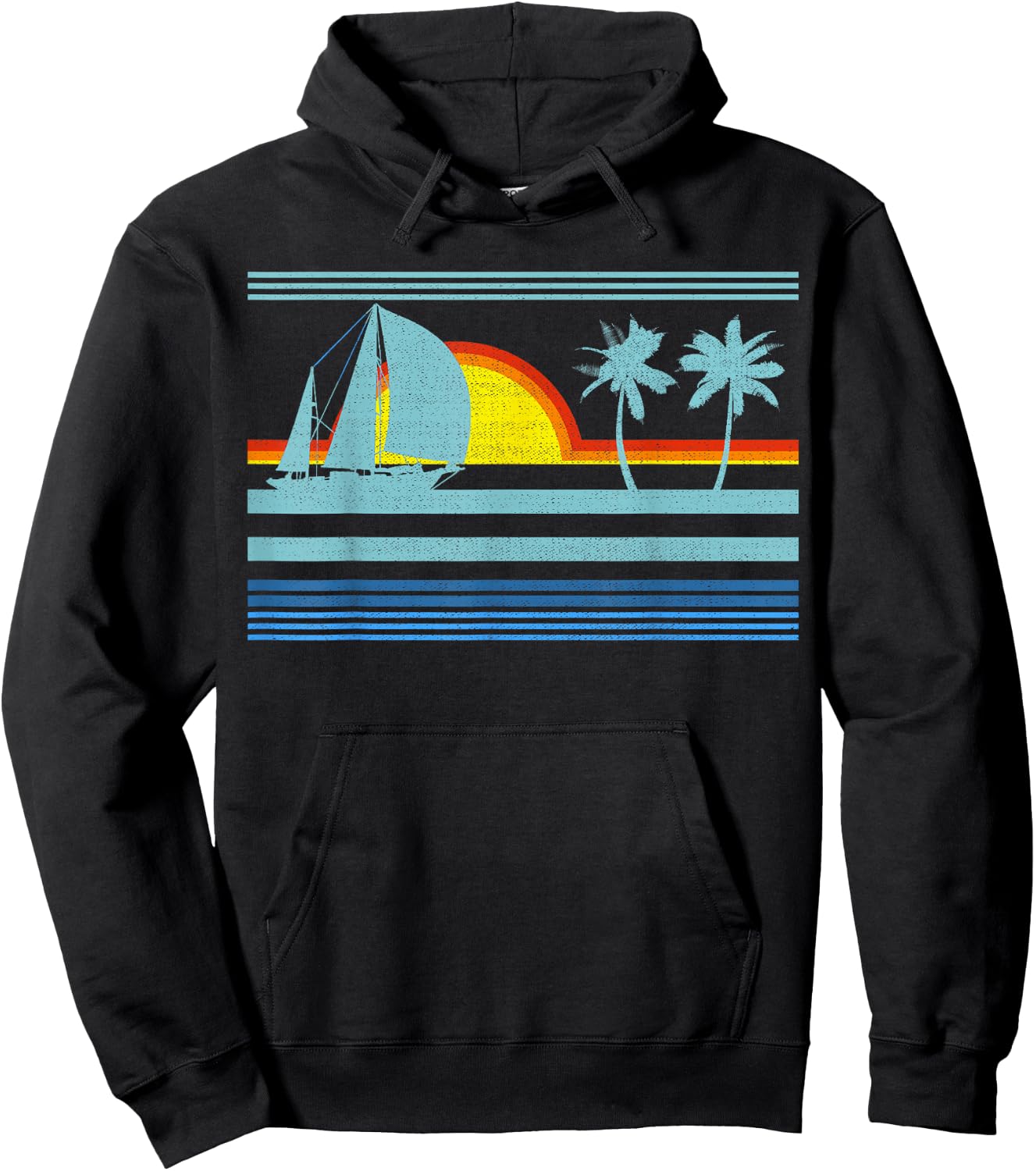 Retro Palm Tree Shirt - Tropical Beach Vintage Style 70s 80s Hoodie - Hoodie | Black