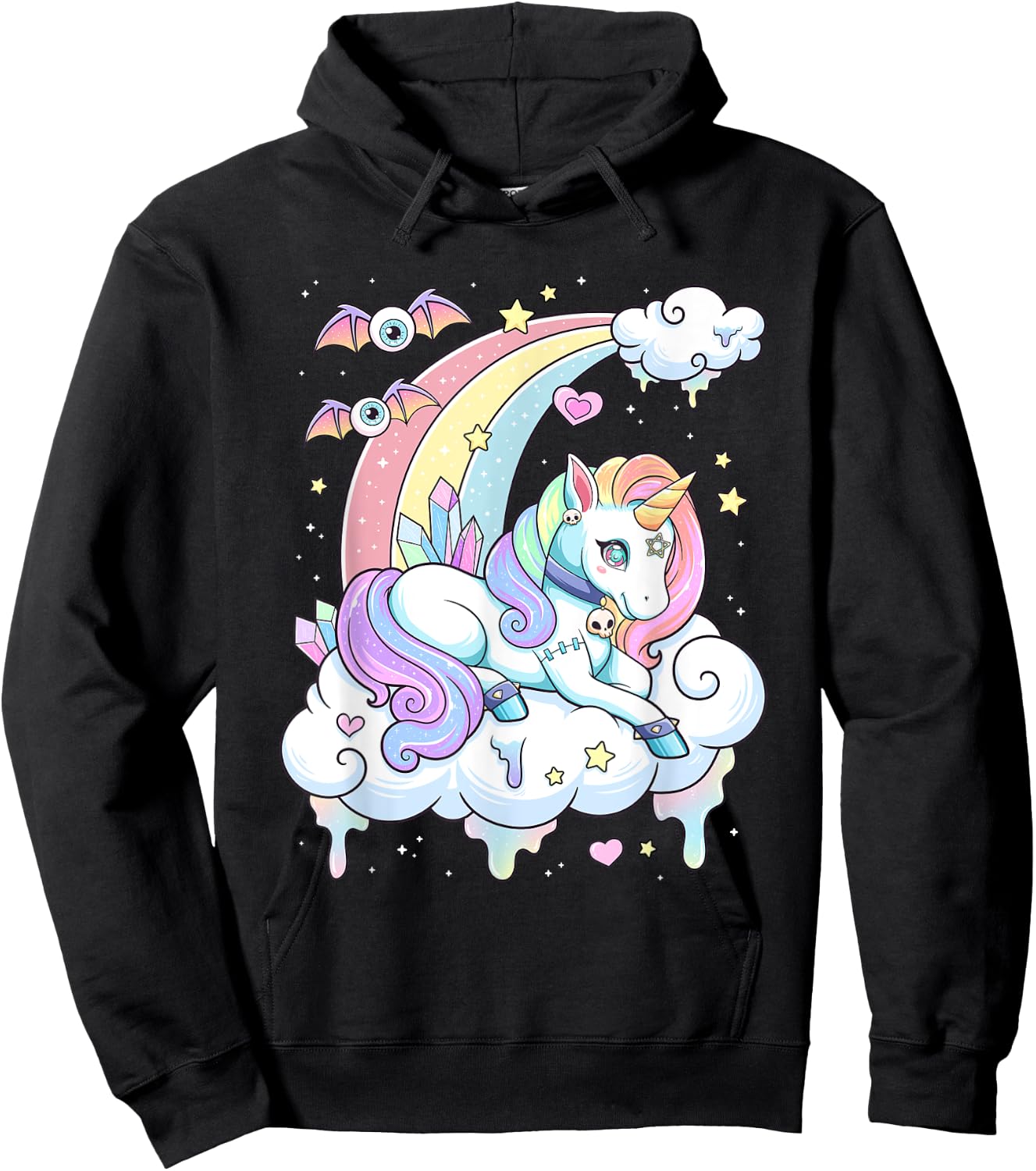Kawaii Pastel Goth Cute Scary Rainbow Unicorn Hoodie - Hoodie | Black
