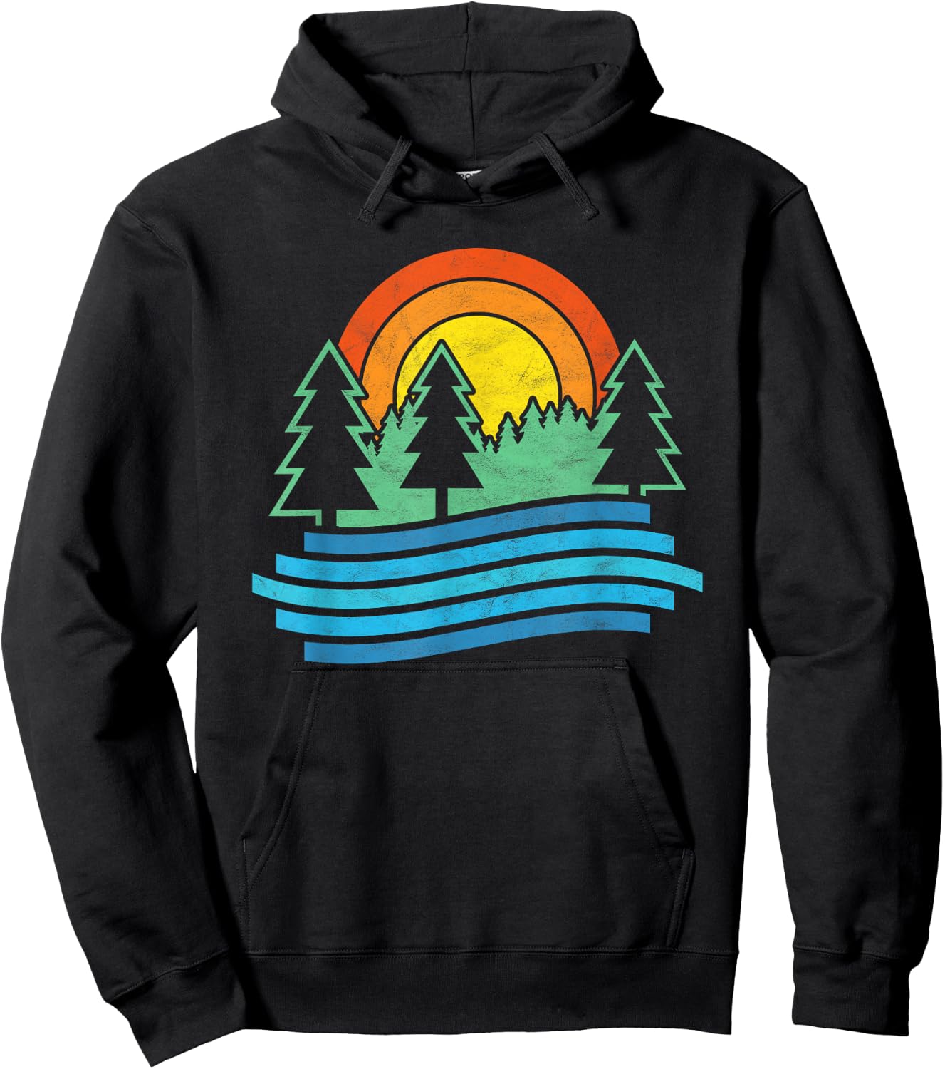 Outdoors Tree & River Design Vintage Nature Shirt Hoodie - Hoodie | Black