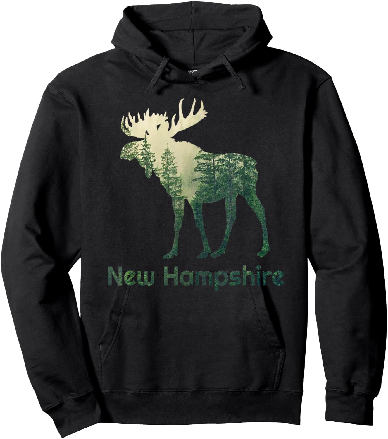 State Of New Hampshire Moose Forest Tree Hunter Wildlife Hoodie - Hoodie | Black