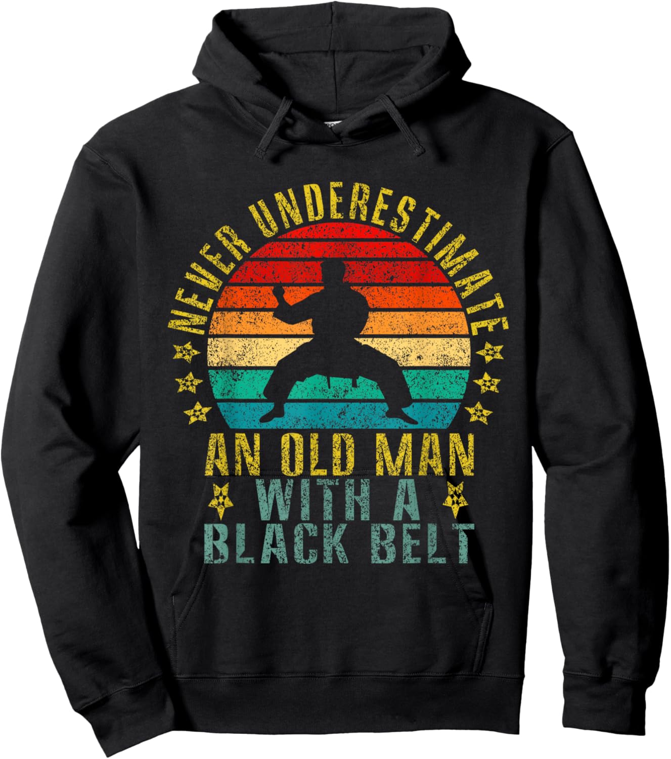 Never Underestimate an Old Man With a Black Belt Funny Retro Hoodie - Hoodie | Black