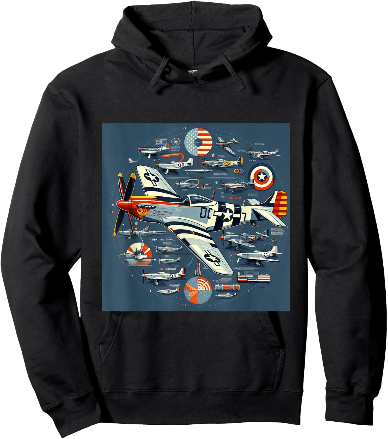 P51 Mustang WW2 Warplane Airplane Infographics Hoodie - Hoodie | Black