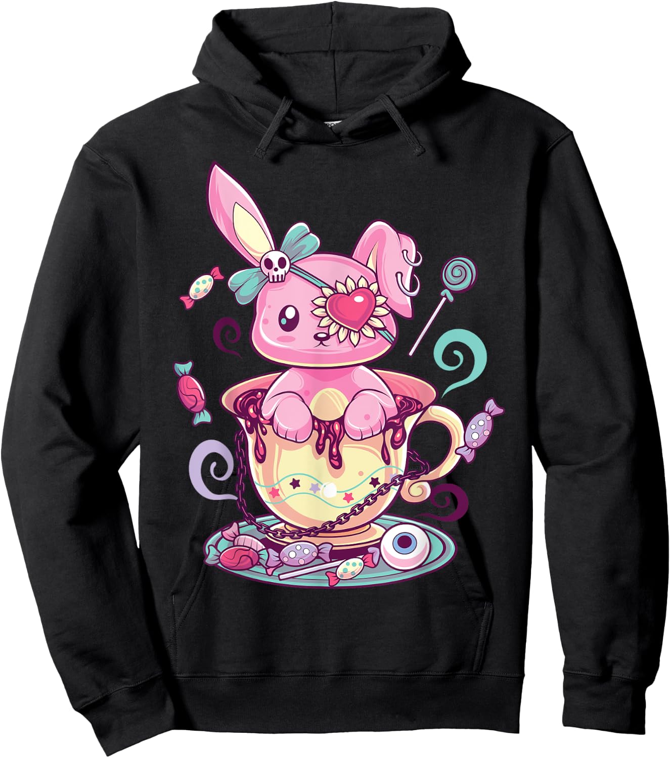 Kawaii Pastel Goth Cute Creepy Rabbit Menhera Occult Bunny Hoodie - Hoodie | Black