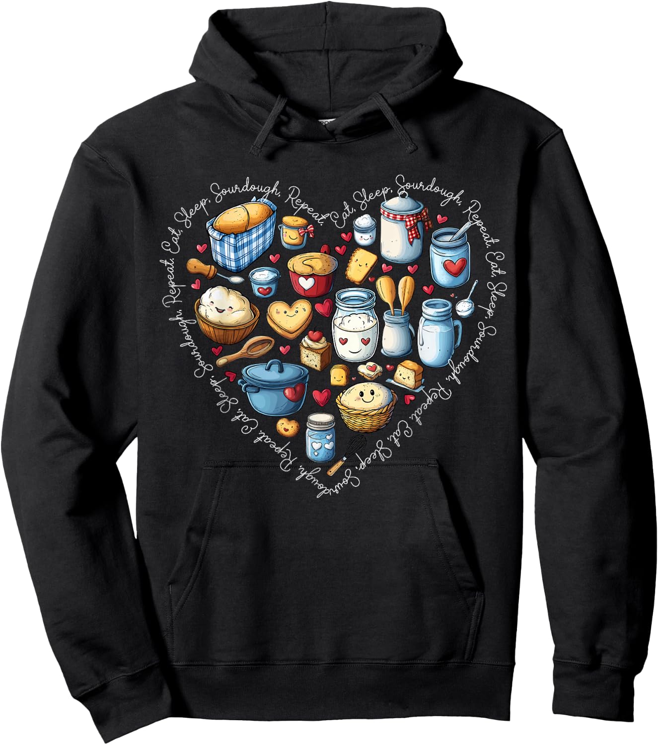 Eat Sleep Sourdough Repeat Sourdough Bread Cute Baking Heart Hoodie - Hoodie | Black