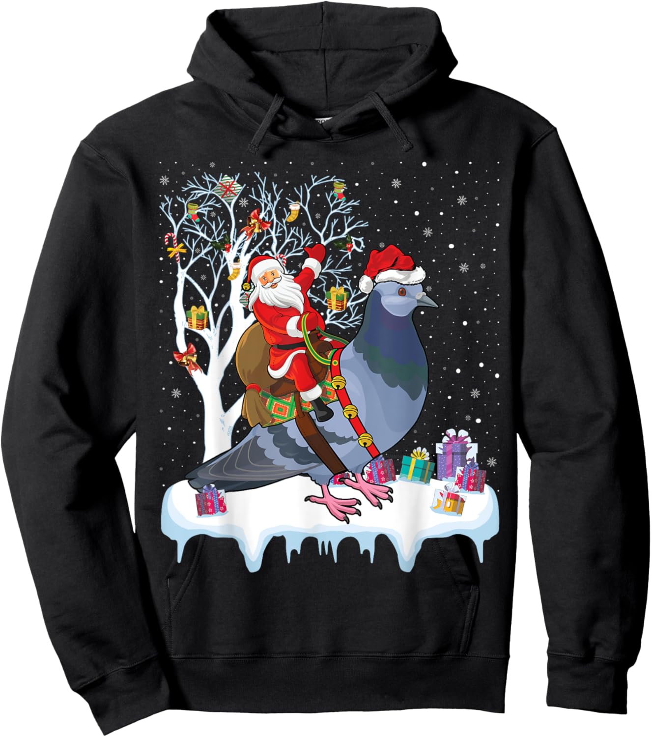 Pigeon Bird Lover Xmas Gift Santa Riding Pigeon Christmas Hoodie - Hoodie | Black