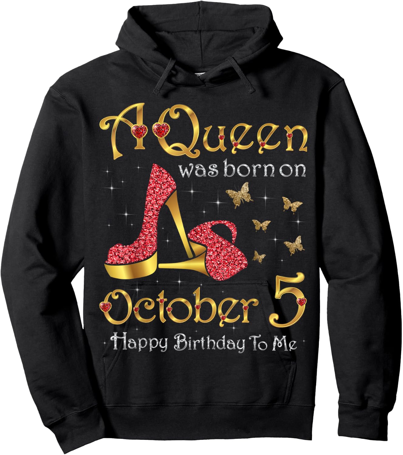A Queen Was Born on October 5, 5th October Birthday Hoodie - Hoodie | Black