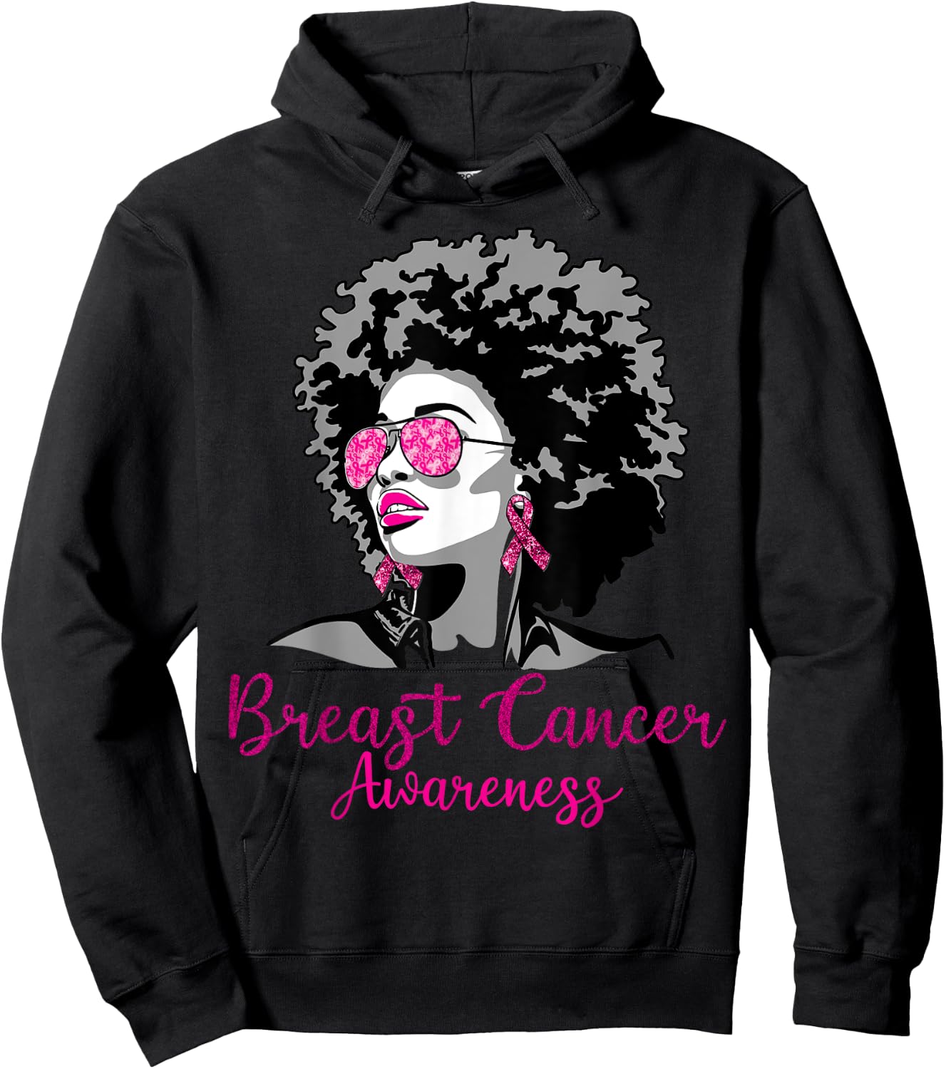 Afro African American Breast Cancer Awareness Black Hoodie - Hoodie | Black