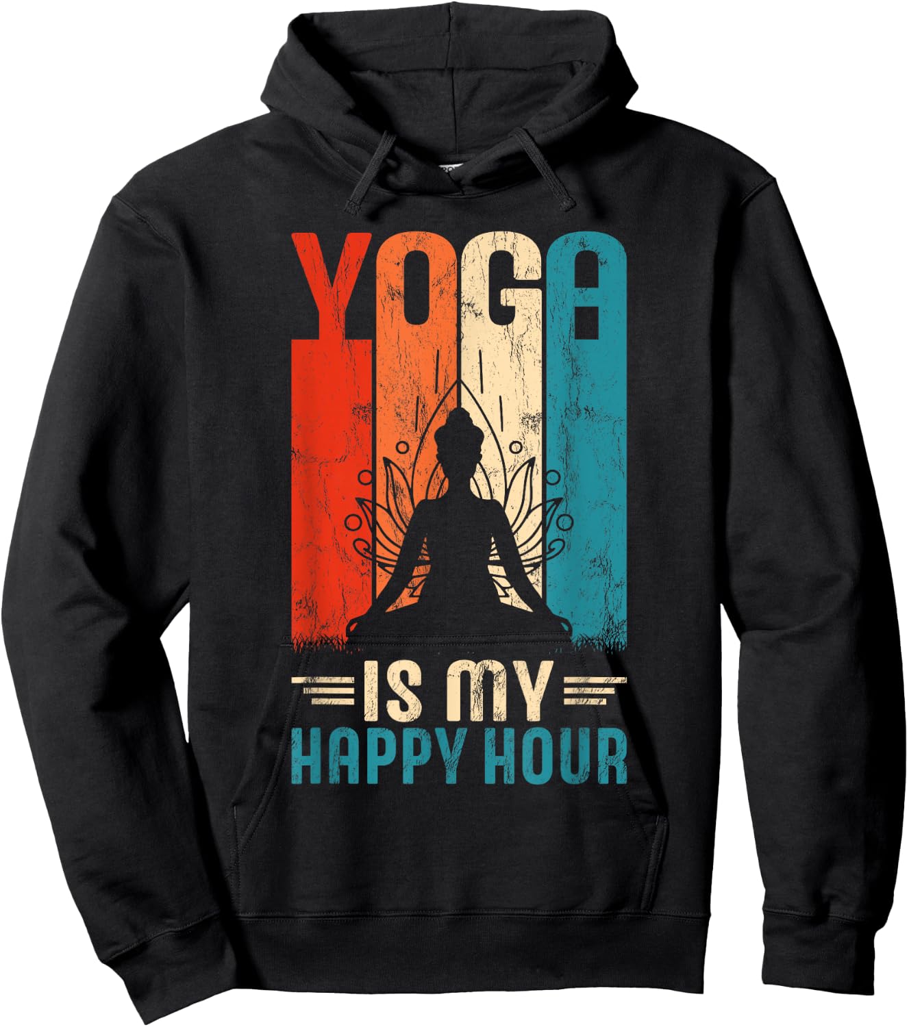 Retro Yoga Graphic Funny Saying Yoga Is My Happy Hour Hoodie - Hoodie | Black