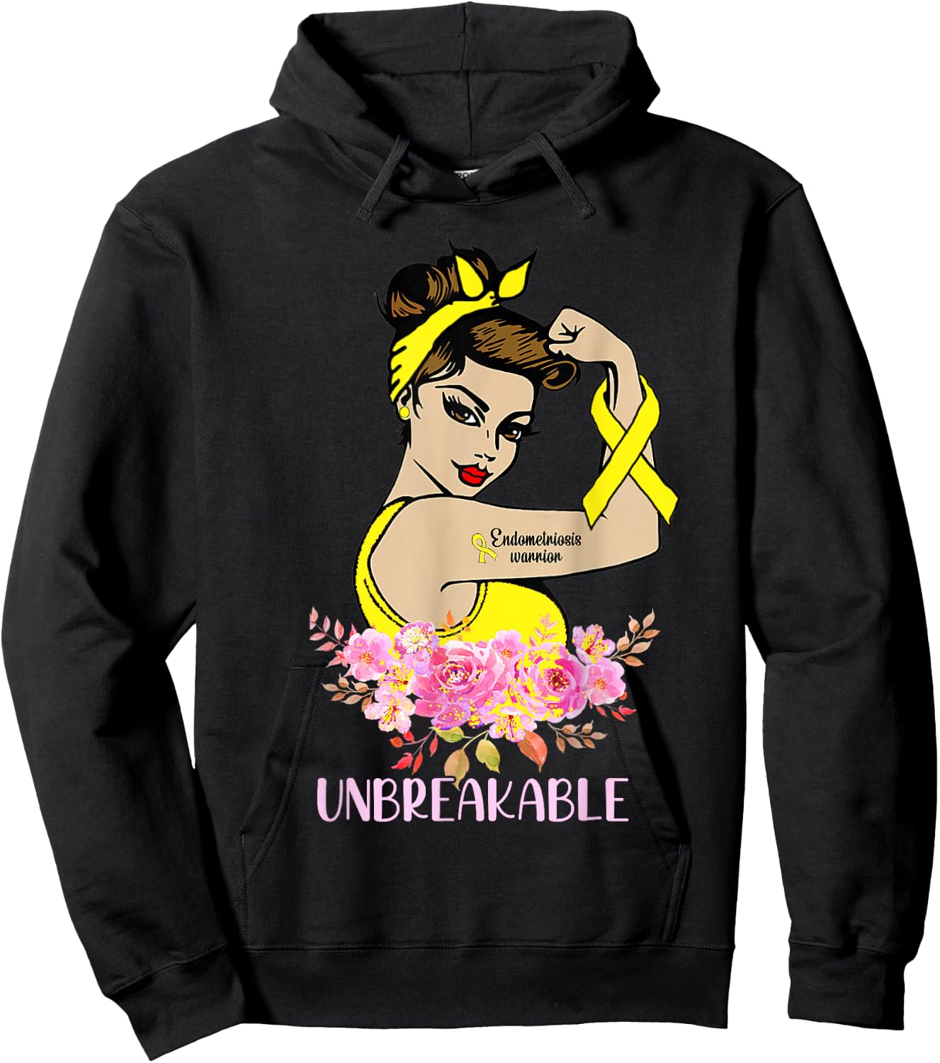 Endometriosis Warrior Unbreakable Arm Tattoo Strong Woman Hoodie - Hoodie | Black