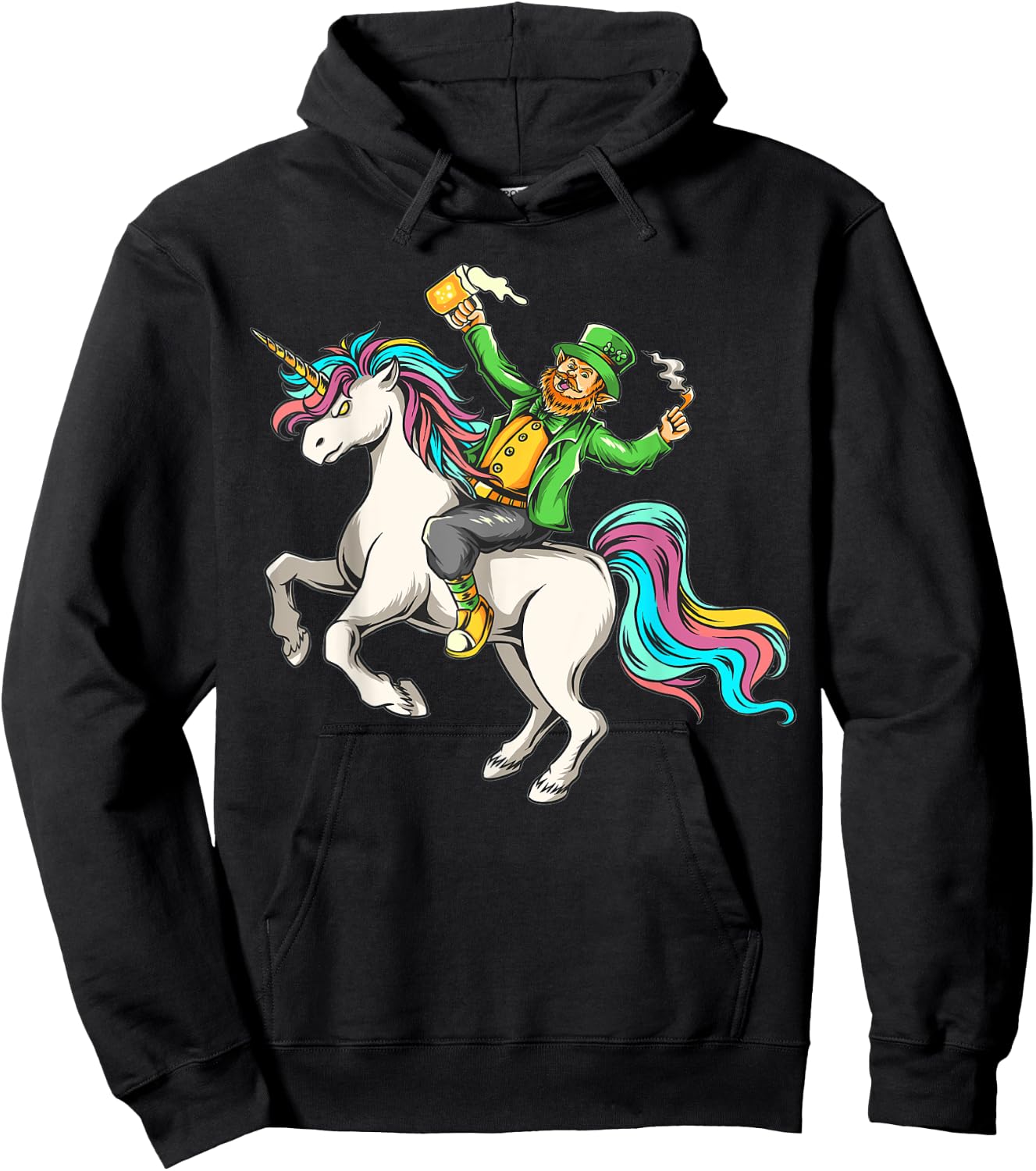 Leprechaun riding a Lepricorn Unicorn St Patricks Day Hoodie - Hoodie | Black
