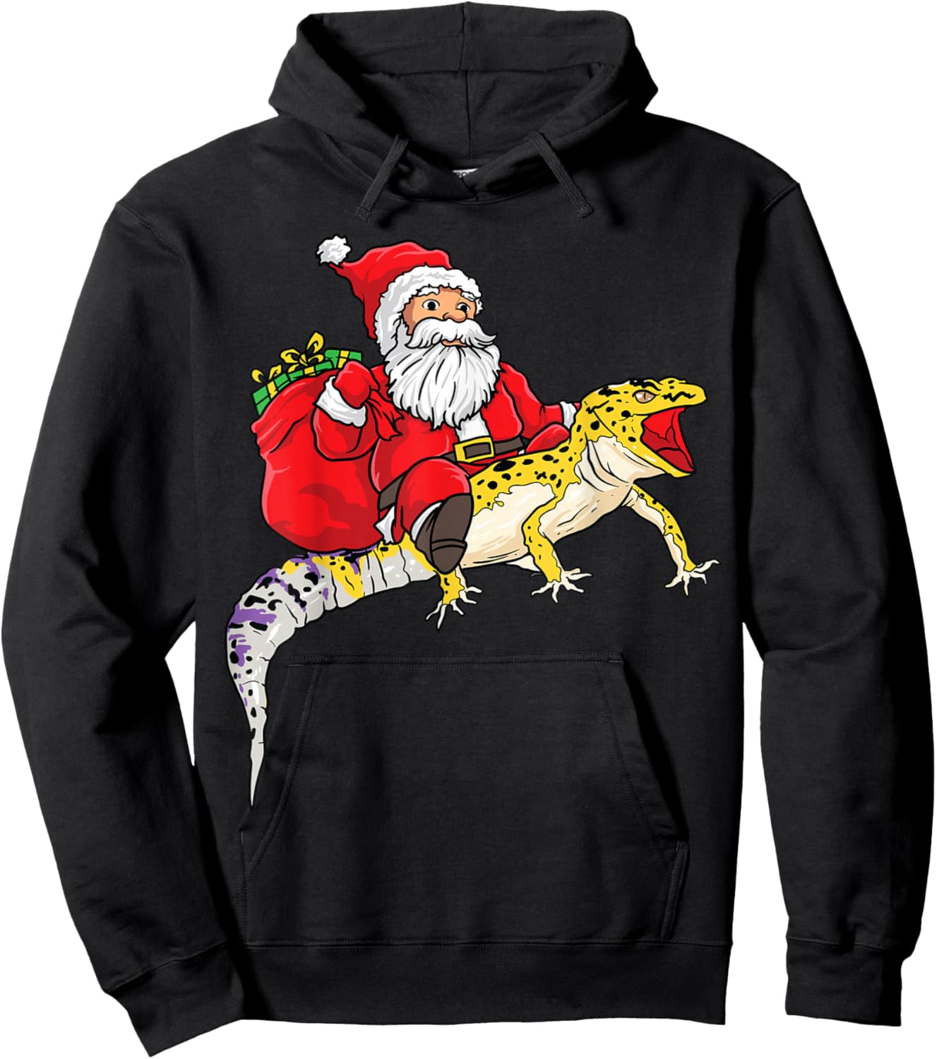 Fun Santa Delivering Presents On Leopard Gecko Lizard Hoodie - Hoodie | Black