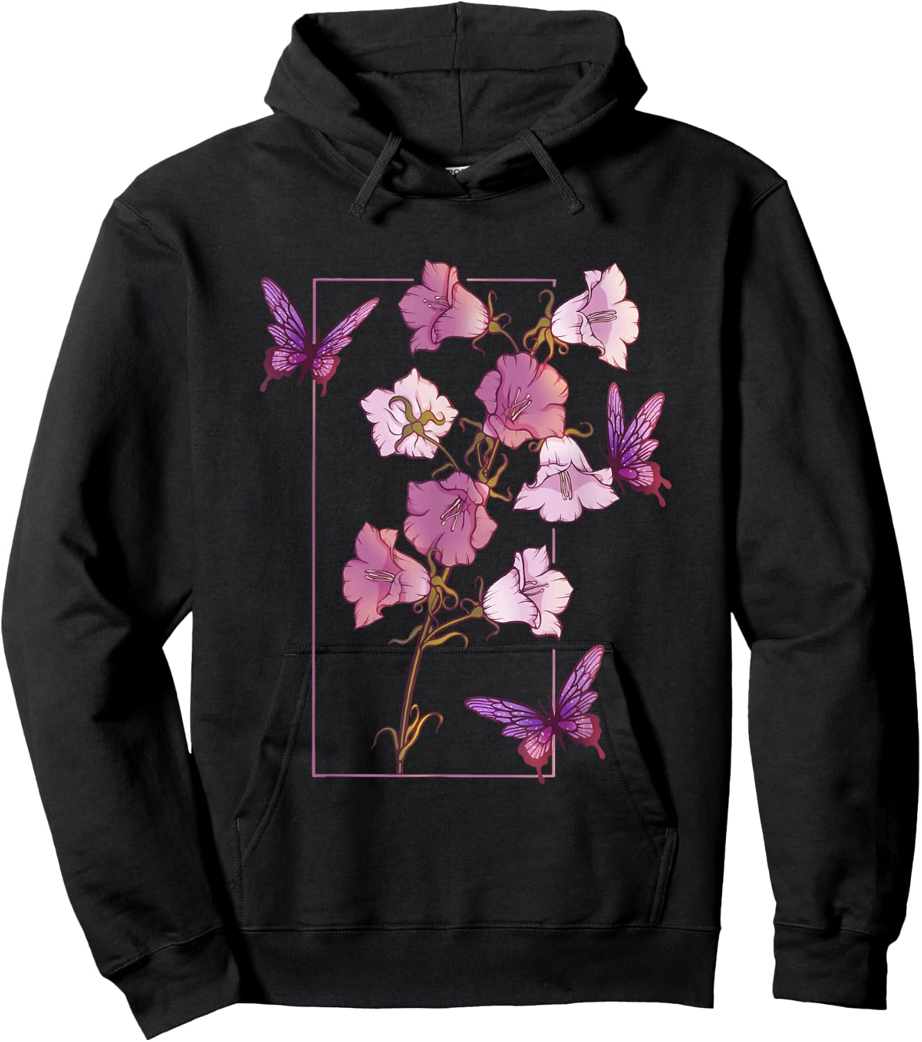 Floral Flower Bellflower Campanula Butterflies Wildflower Hoodie - Hoodie | Black