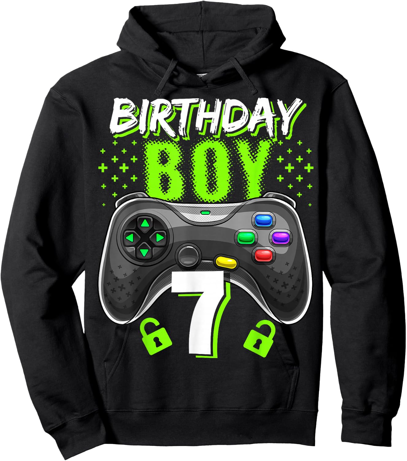 Birthday Boy 7 Video Game Controller Gamer 7th Birthday Gift Hoodie - Hoodie | Black