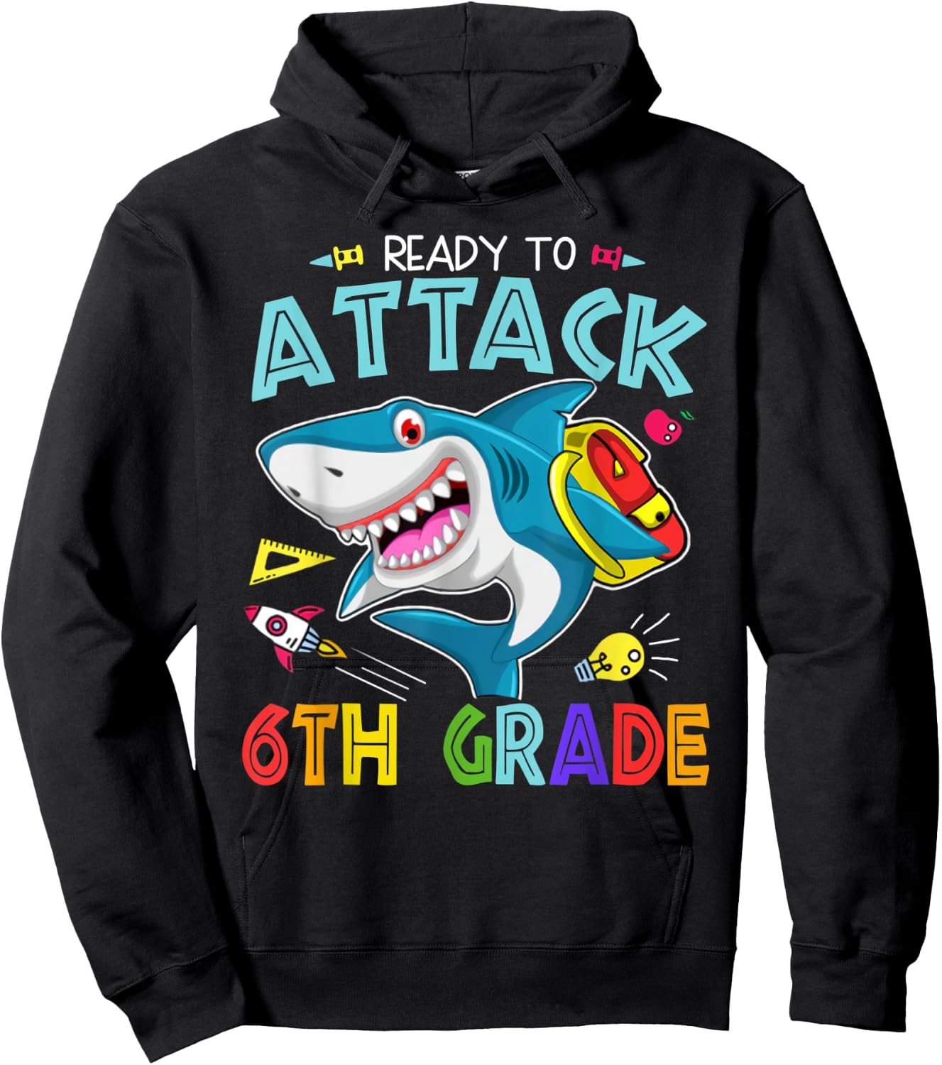 Ready To Attack 6th Grade Boy Back To School Sea Animal Hoodie - Hoodie | Black