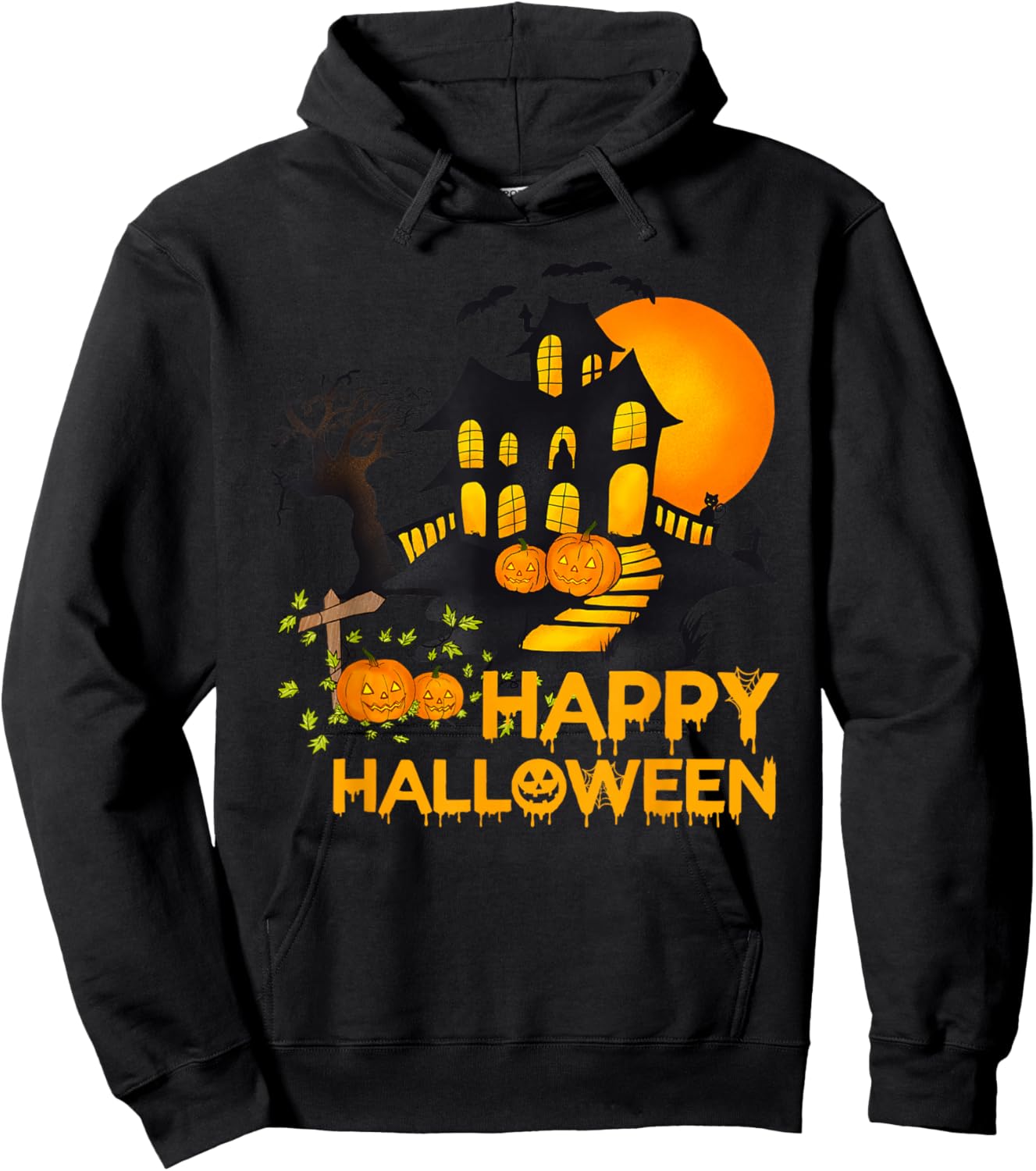 Happy Halloween Spooky Pumpkin Haunted House Men Women Kids Hoodie - Hoodie | Black