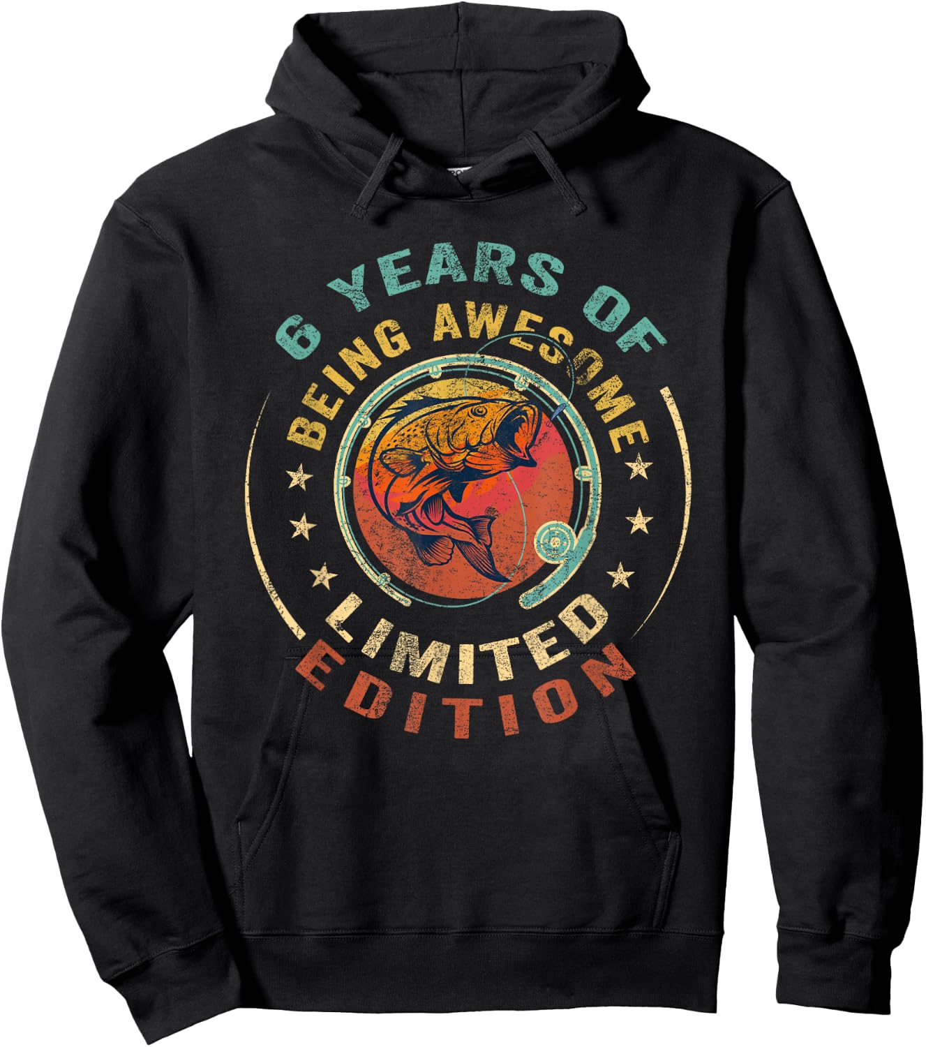 Turning 6 | 6 Year Old Birthday | 6th Birthday Fishing Hoodie - Hoodie | Black