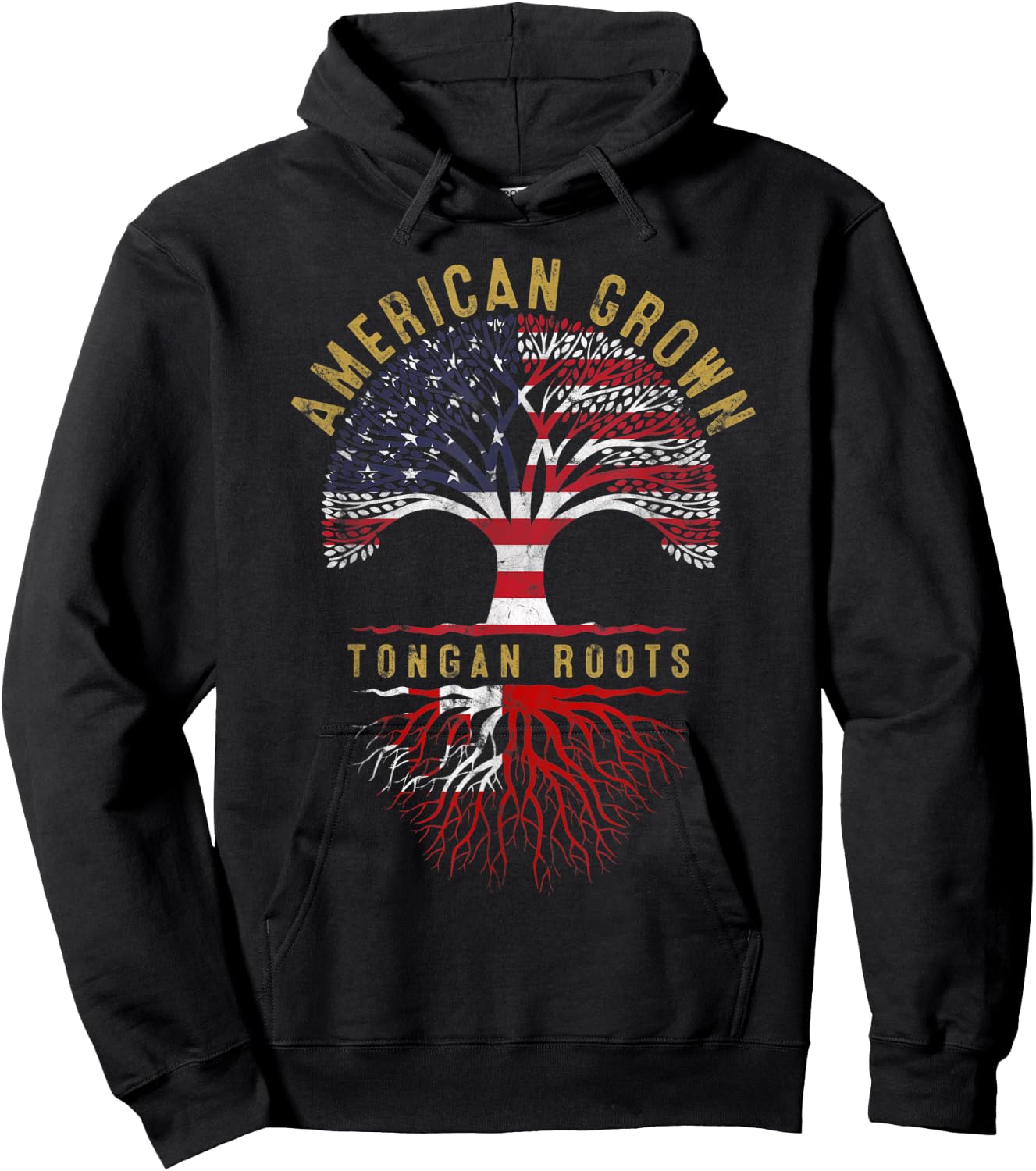 American Grown Tongan Roots Tree Flag Family Heritage Hoodie - Hoodie | Black