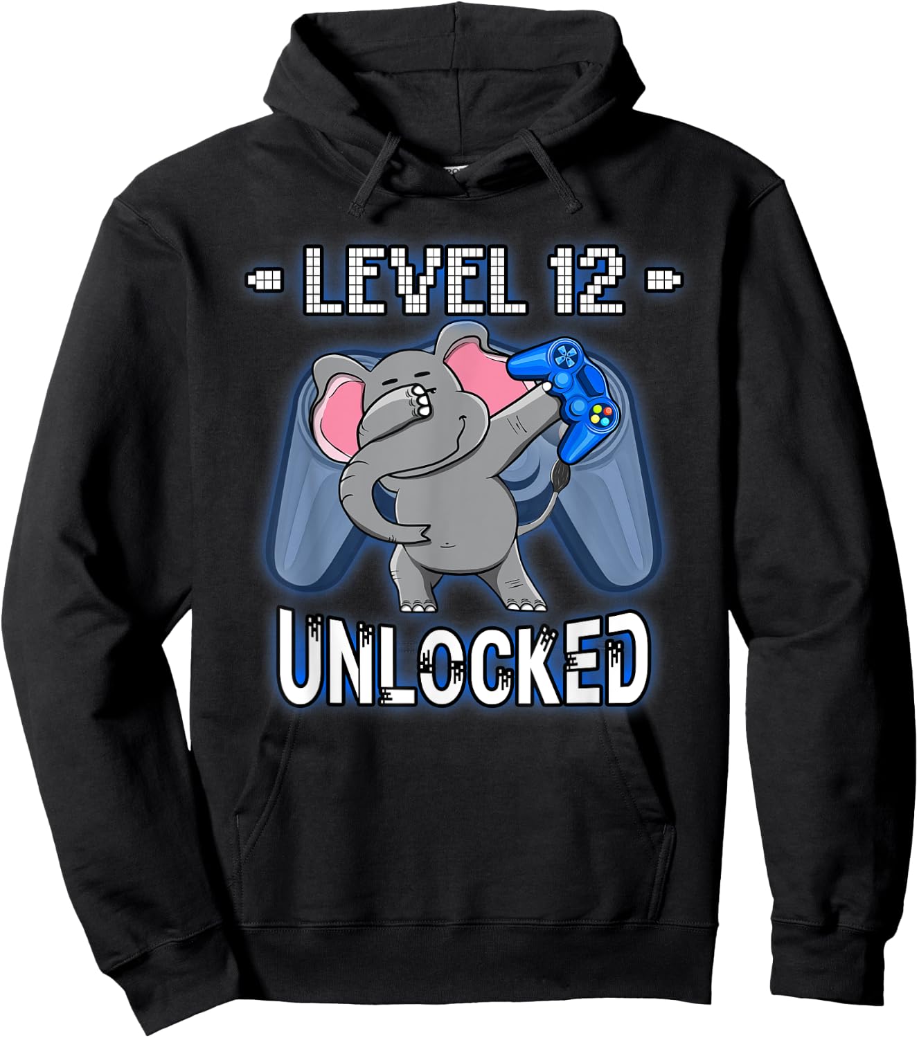 Level 12 Unlocked Funny Dabbing Elephant Gamer 12th Birthday Hoodie - Hoodie | Black