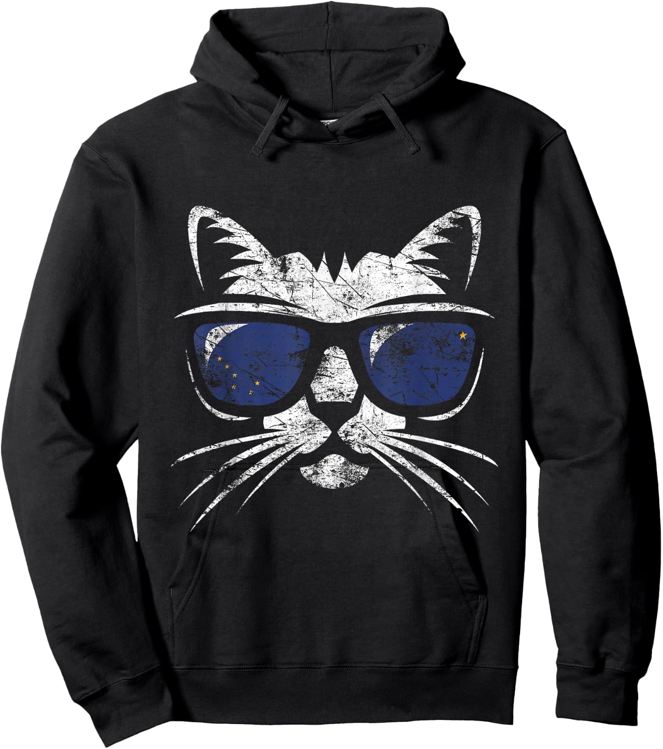 Funny Cat Vintage Alaska State Flag Hoodie - Hoodie | Black