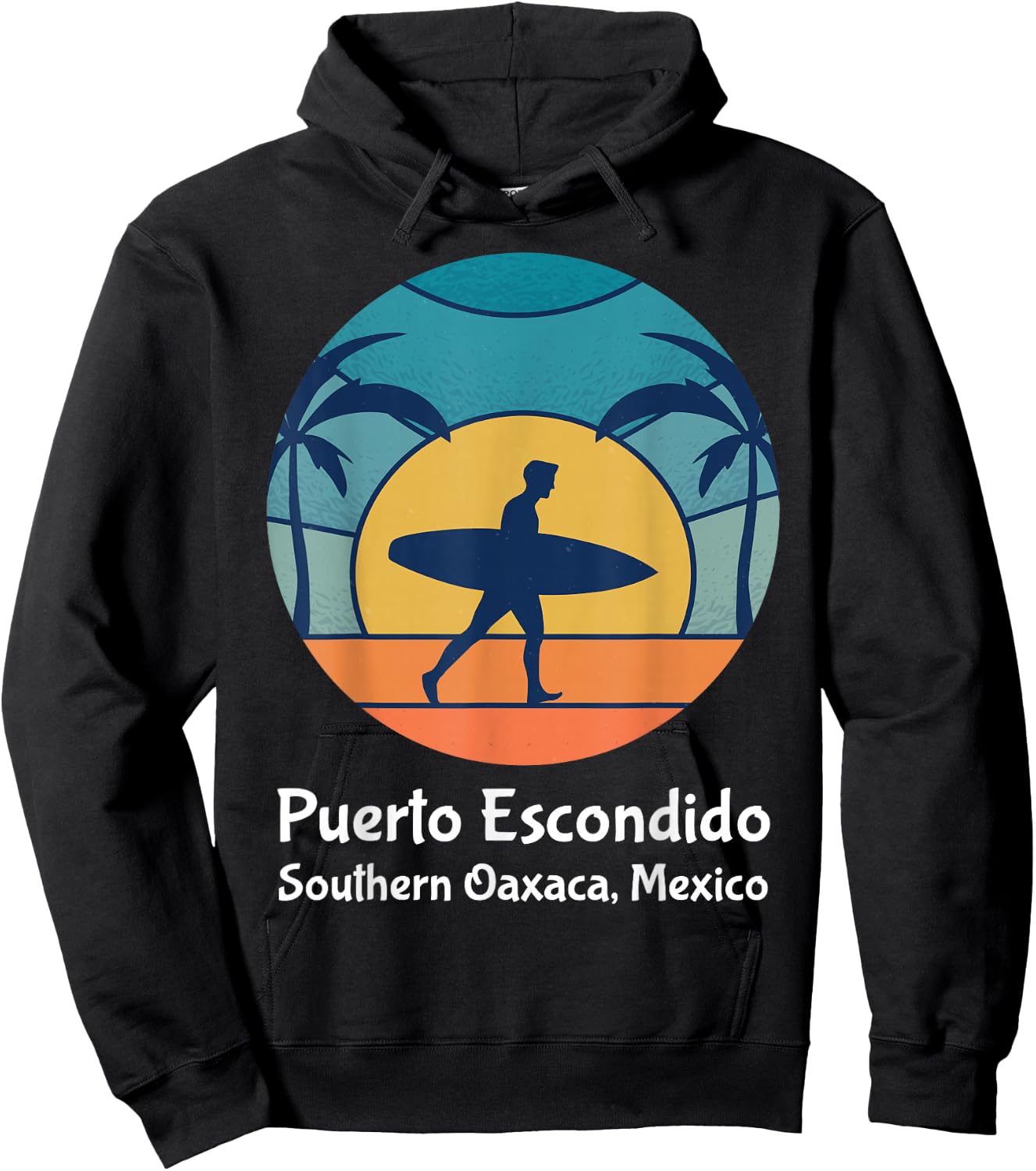 Puerto Escondido Southern Oaxaca Mexico Surfing Vintage Sun Hoodie - Hoodie | Black