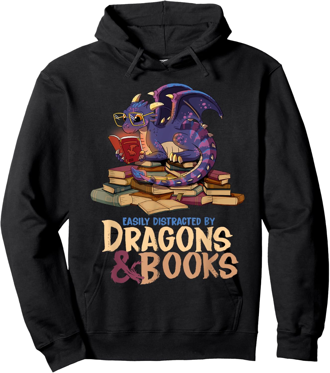 Easily Distracted By Dragons And Books Dragon Book Lover Hoodie - Hoodie | Black