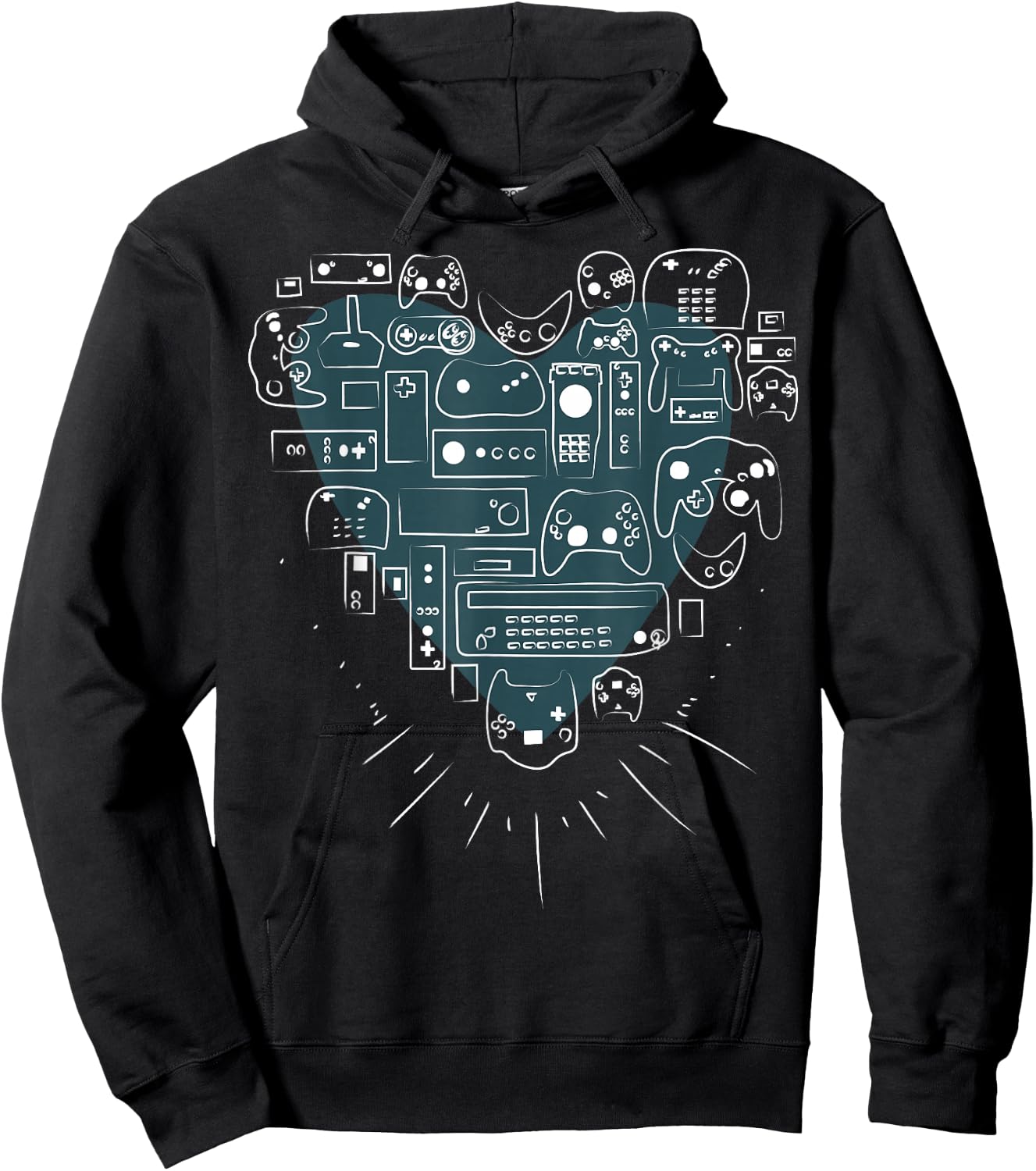 Retro Gaming Heart Video Game Controllers Gamer Hoodie - Hoodie | Black