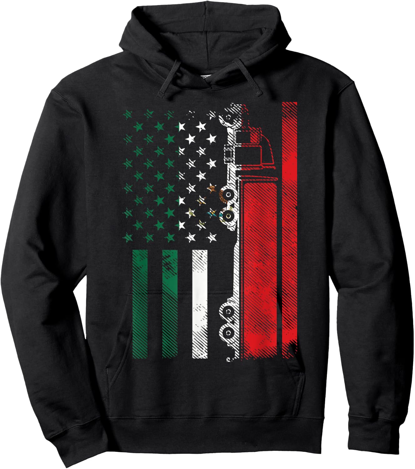 American Mexican Flag Semi Truck Cinco De Mayo Trucker Men Hoodie - Hoodie | Black
