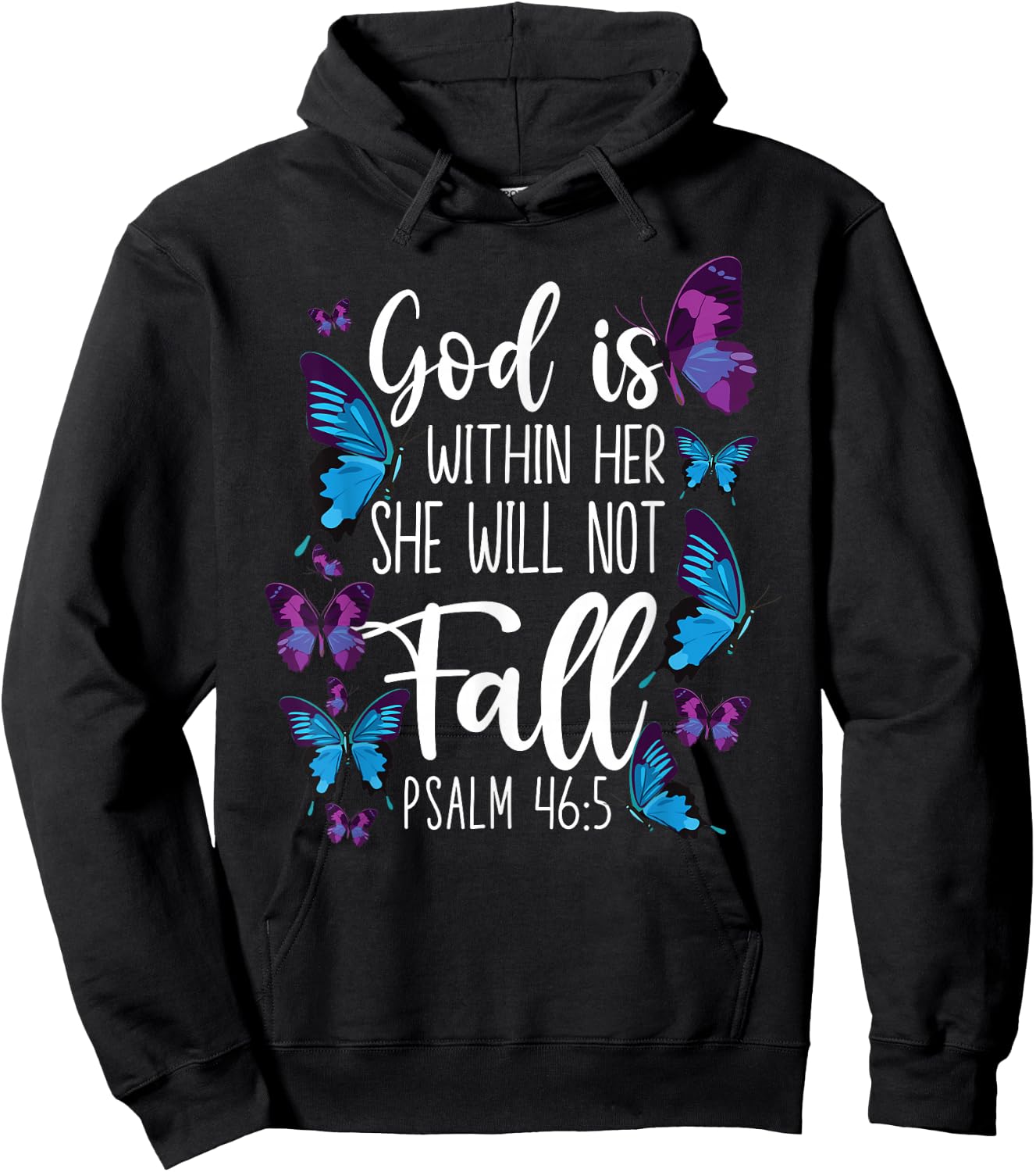 Christian Bible Verse Quote Butterfly Psalm 46:5 Hoodie - Hoodie | Black