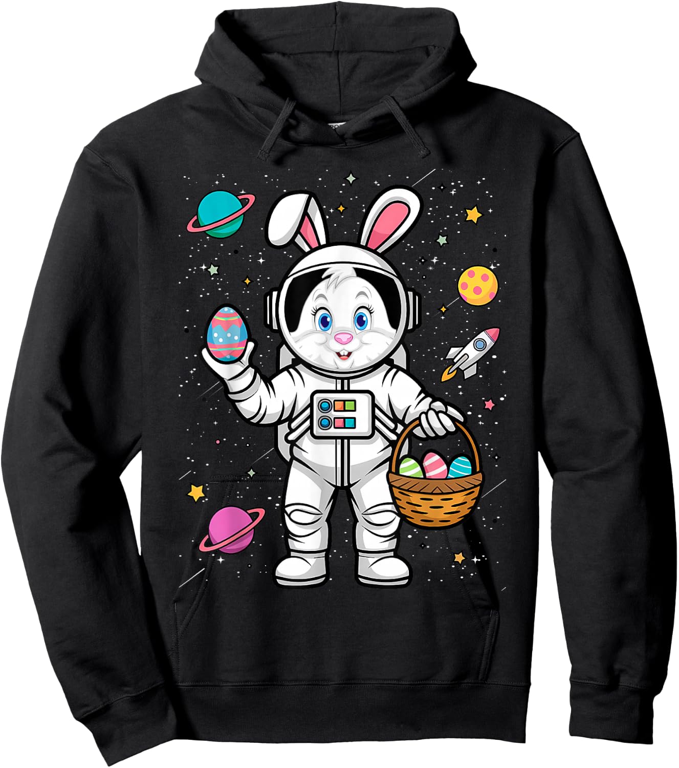 Happy Easter Day Bunny Egg astronaut Space Boys Girls Hoodie - Hoodie | Black