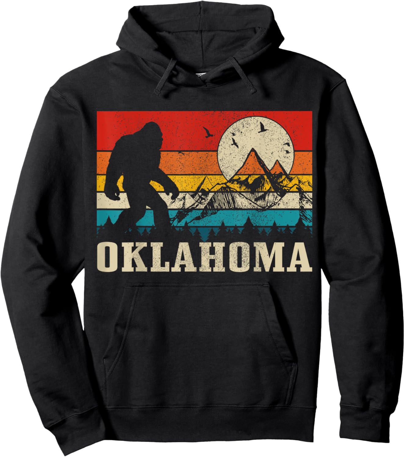 Oklahoma Bigfoot Vintage Mountains Hiking Camping Gift Hoodie - Hoodie | Black